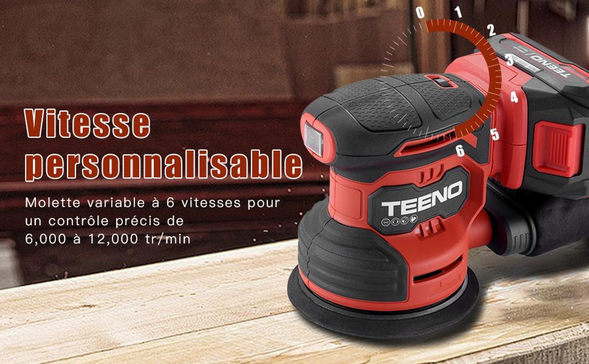 TEENO Ponceuse Orbitale 125 MM 20V, Ponceuse éLectrique sans fil, 13 000 Spm, Avec 25 Papiers De Verre, Collecteur De PoussièRe