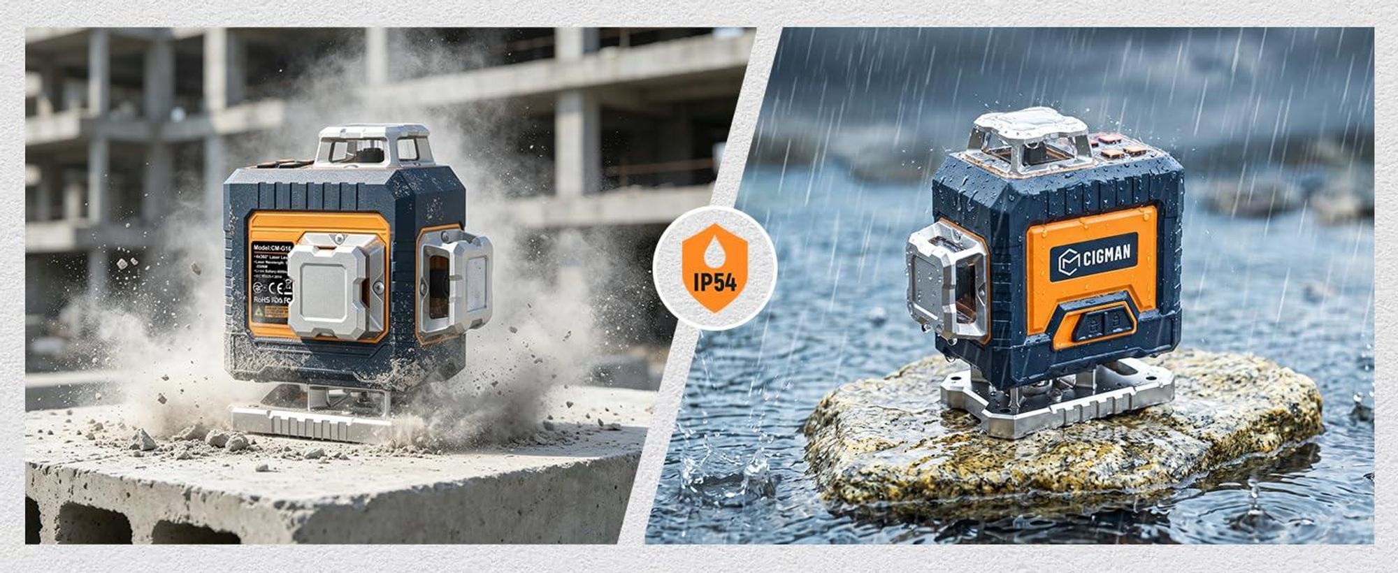 CIGMAN CMG16T Kreuzlinienlaser 4 x 360 Grad mit Stativ – App, Grün, IP54
