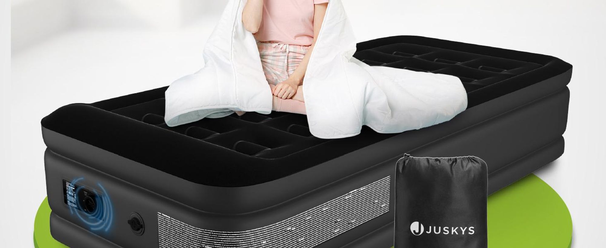 Juskys Luftmatratze Sapri M in Schwarz - 1 Personen Luftbett selbstaufblasend mit Pumpe