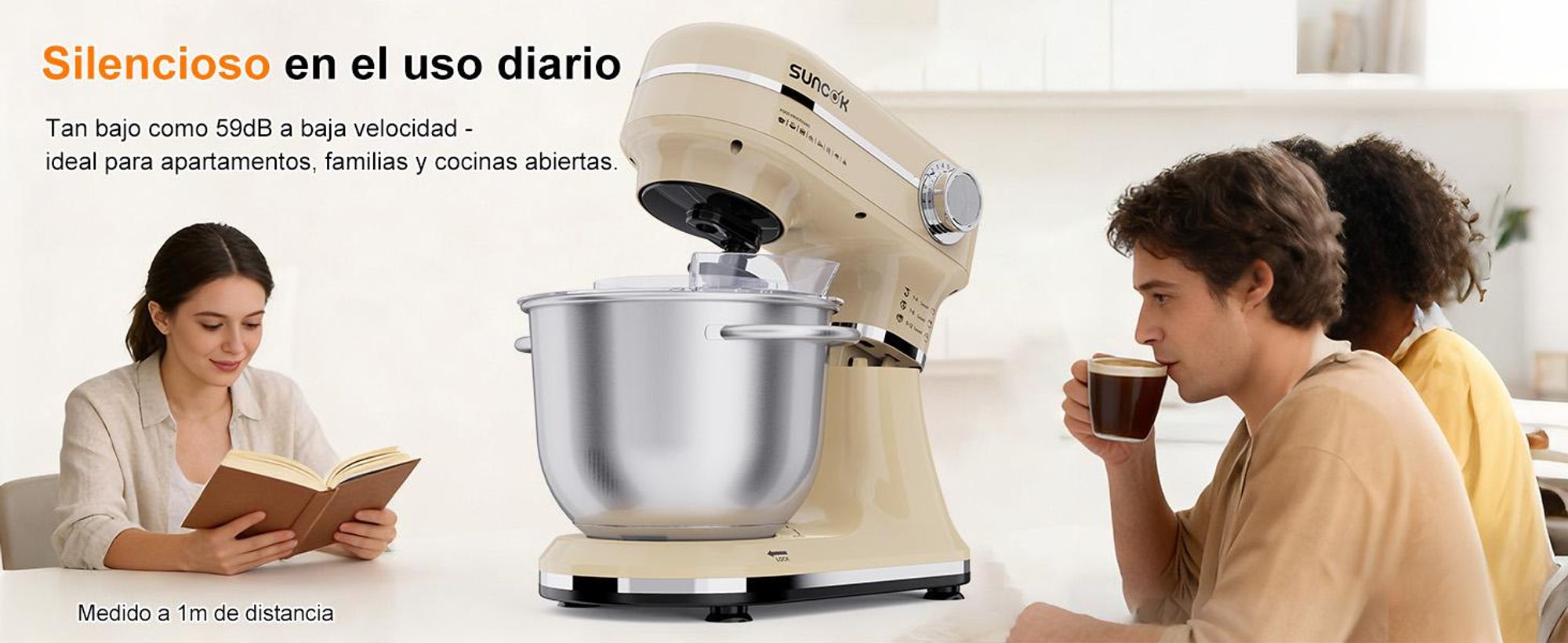 SUNCOK Batidora Amasadora 1500W, 2 cubetas de acero inoxidable (4,5L/5,5L), 12 velocidades+Pulse, movimiento planetario,accesorios para batir y amasar