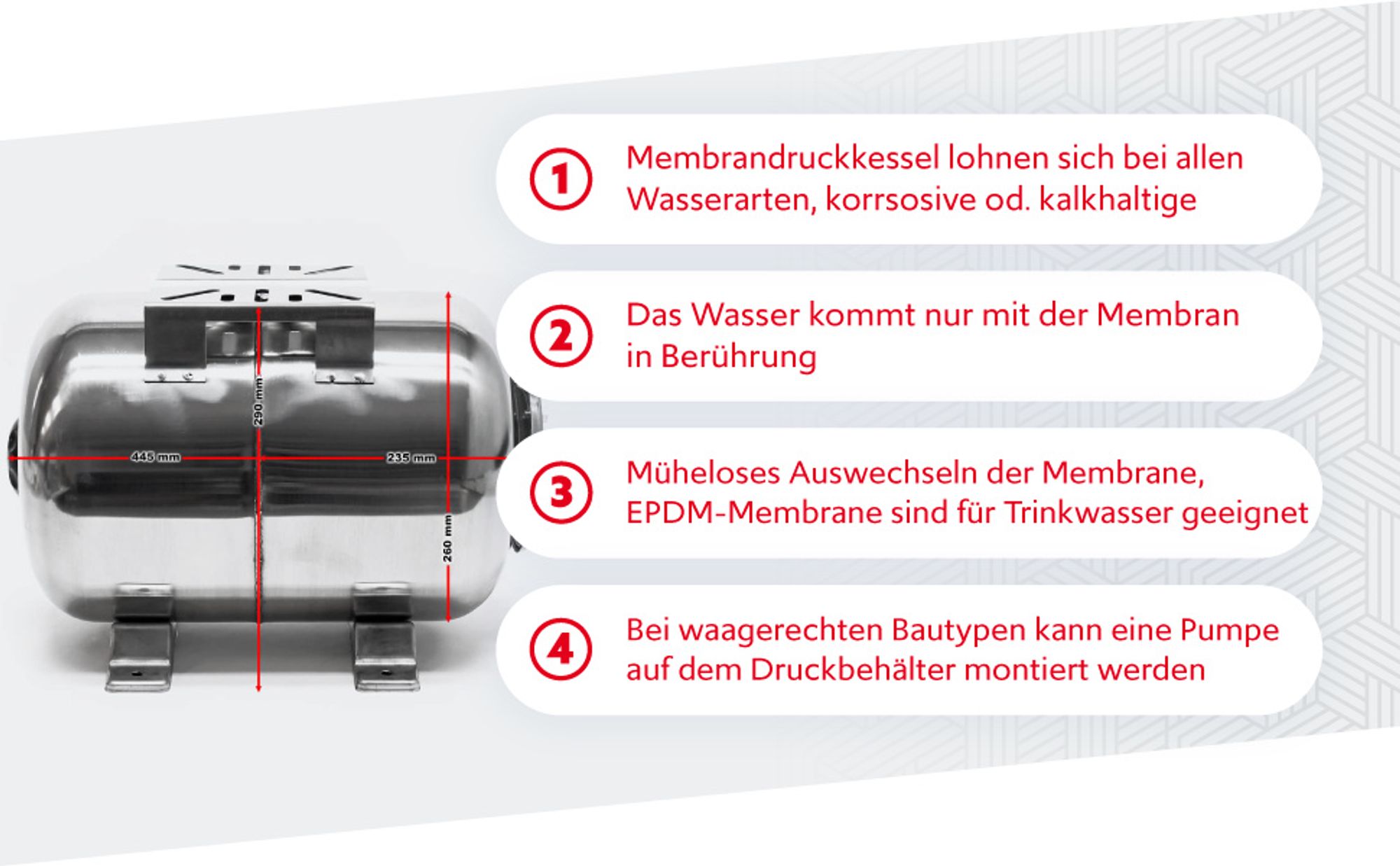 Wiltec Edelstahl Ausdehnungsgefäß 24 Liter, Membrankessel für Hauswasserwerke und Druckerhöhungsanlagen mit EPDM Membran