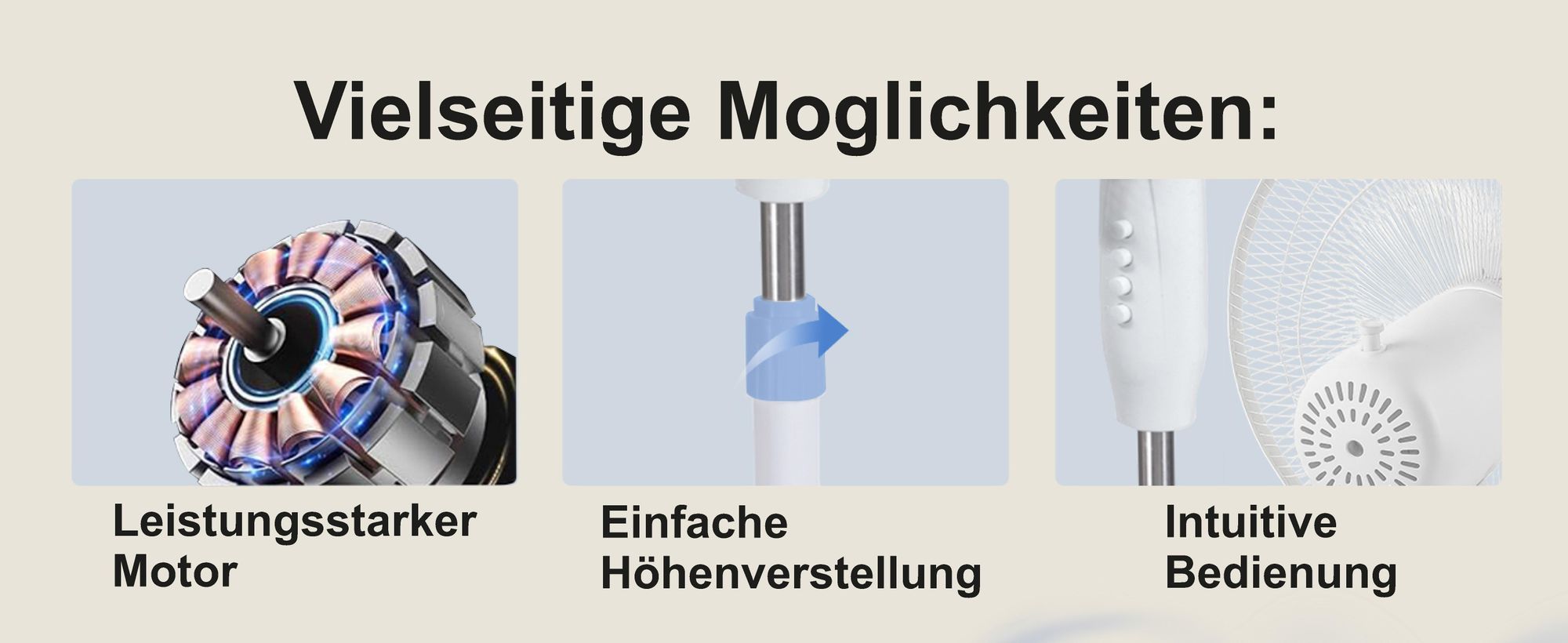 EXTRALINK Standventilator 45W – Weiß, leise, Luftkühlung, leistungsstark