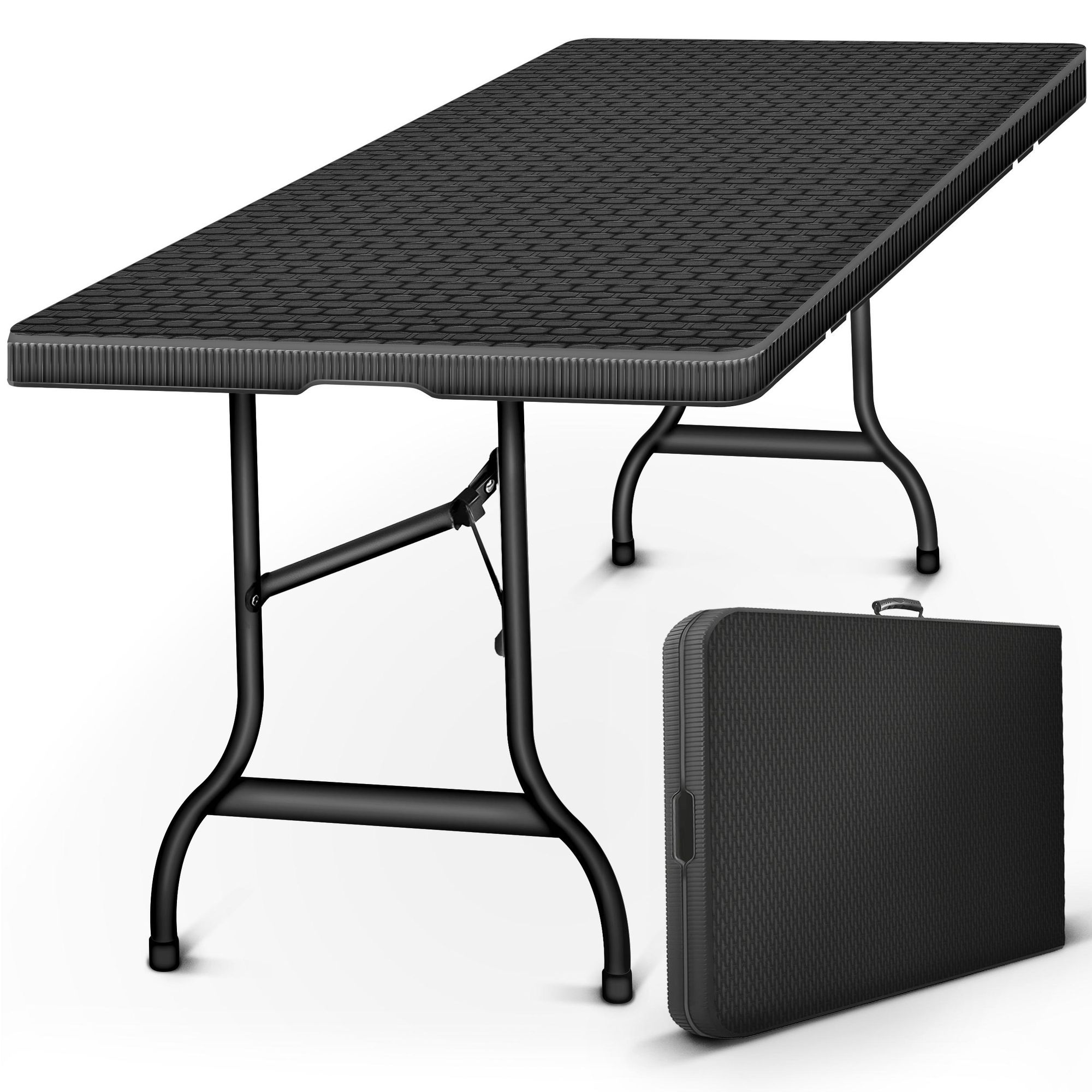 tillvex Gartentisch klappbar Rattan Optik 180x75cm | Buffettisch mit Tragegriff