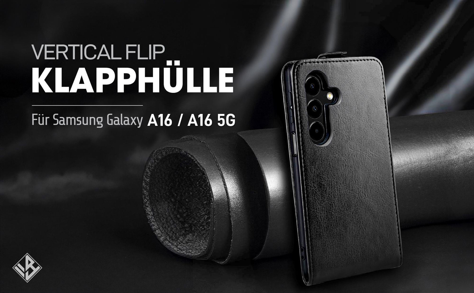 Vertikal aufklappende Handyhülle in Schwarz für Samsung Galaxy A16 / A16 5G