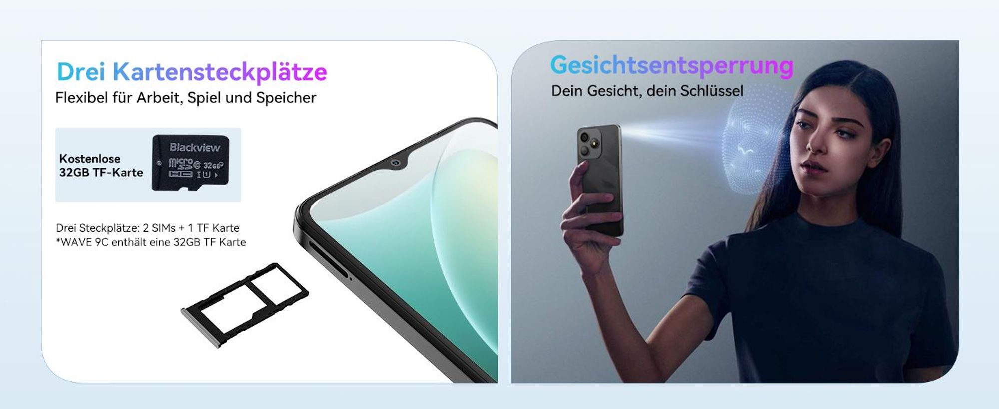 Blackview Wave 9C  6.56" Handy Ohne Vertrag, 12+64GB, 5000mAh, Dual SIM, Android 15, 1080P, Face ID, Fingerabdruck-Entsperrung