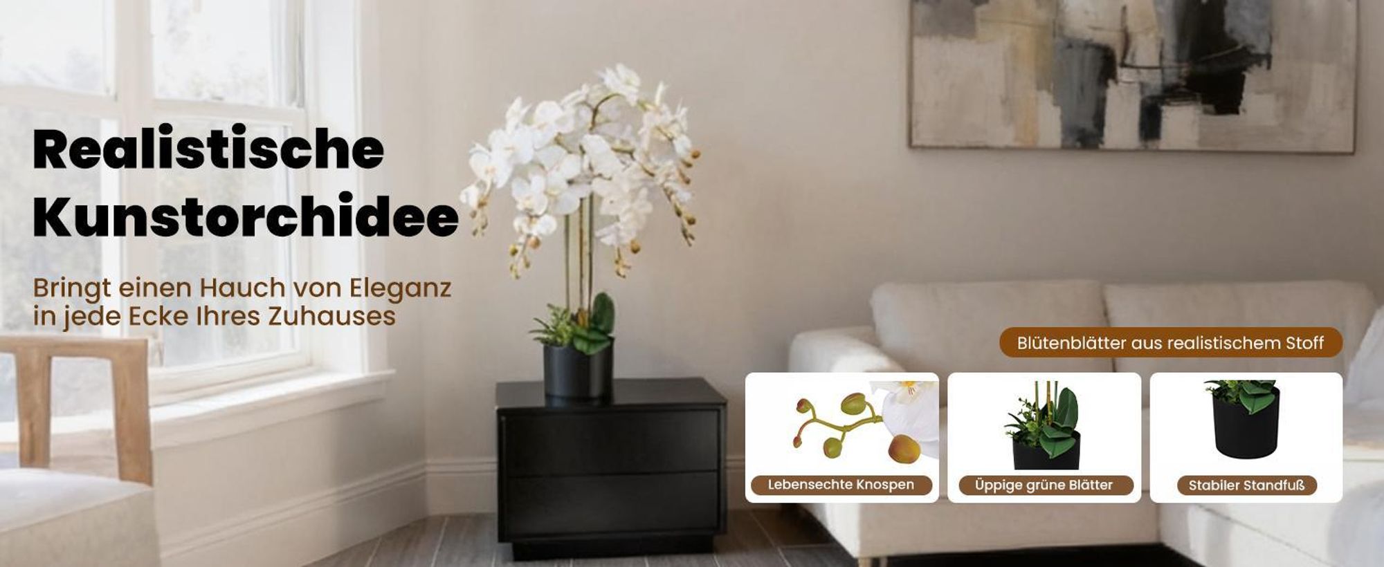 vidaXL Künstliche Orchidee mit Topf 75 cm Weiß