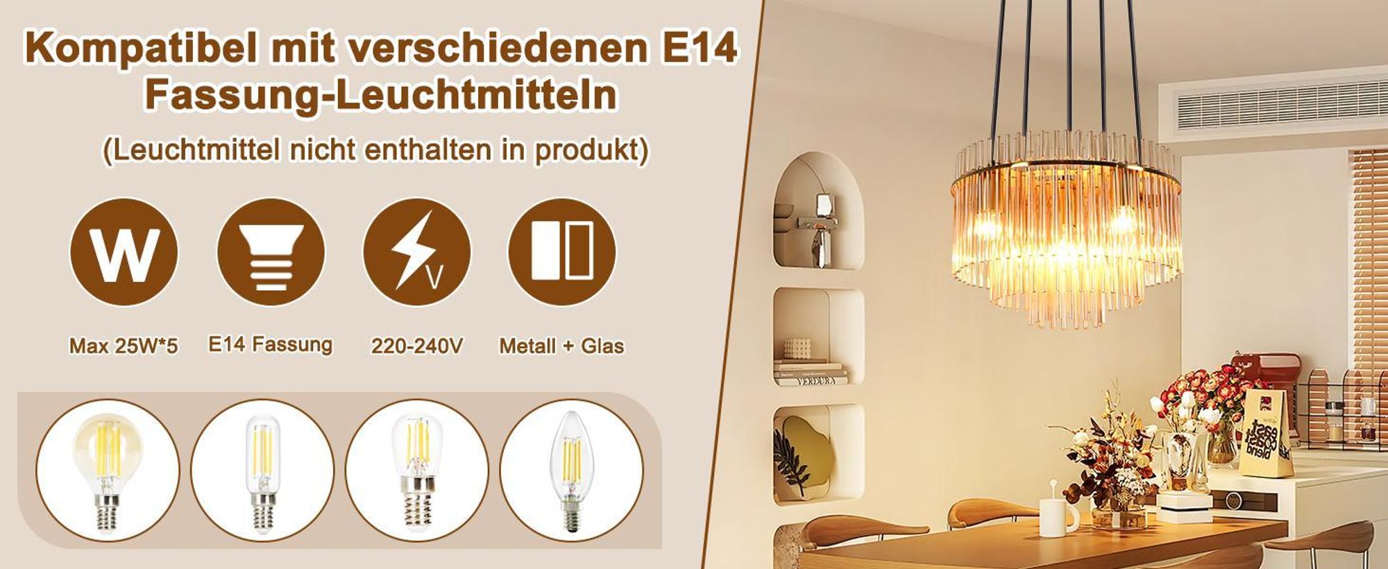 ZMH závěsná lampa jídelní stolní závěsná lampa 5 plamenů závěsná lampa E27 skleněné stínidlo Ø 40 cm jídelní lampa zlatá do jídelny kavárny baru kuchyně ložnice (bez žárovky)