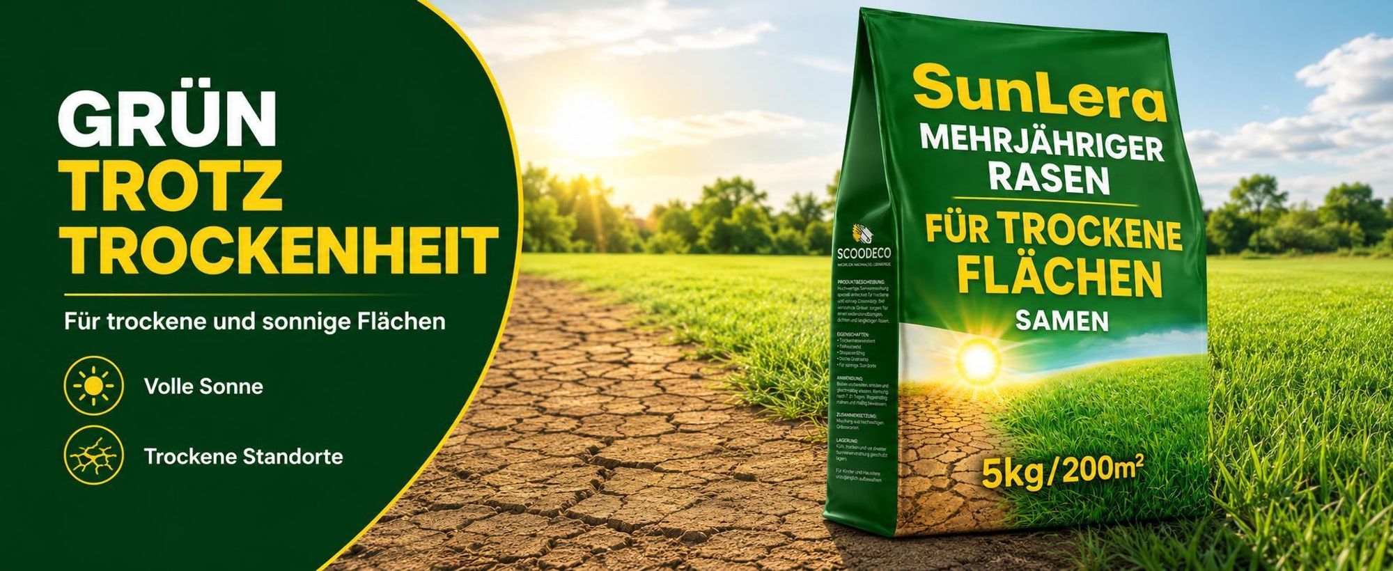 EcoDeco Rasensamen 5kg trockenresistent für Trockenrasen, sonnenexponierte Flächen und belastbare, pflegeleichte Rasenflächen