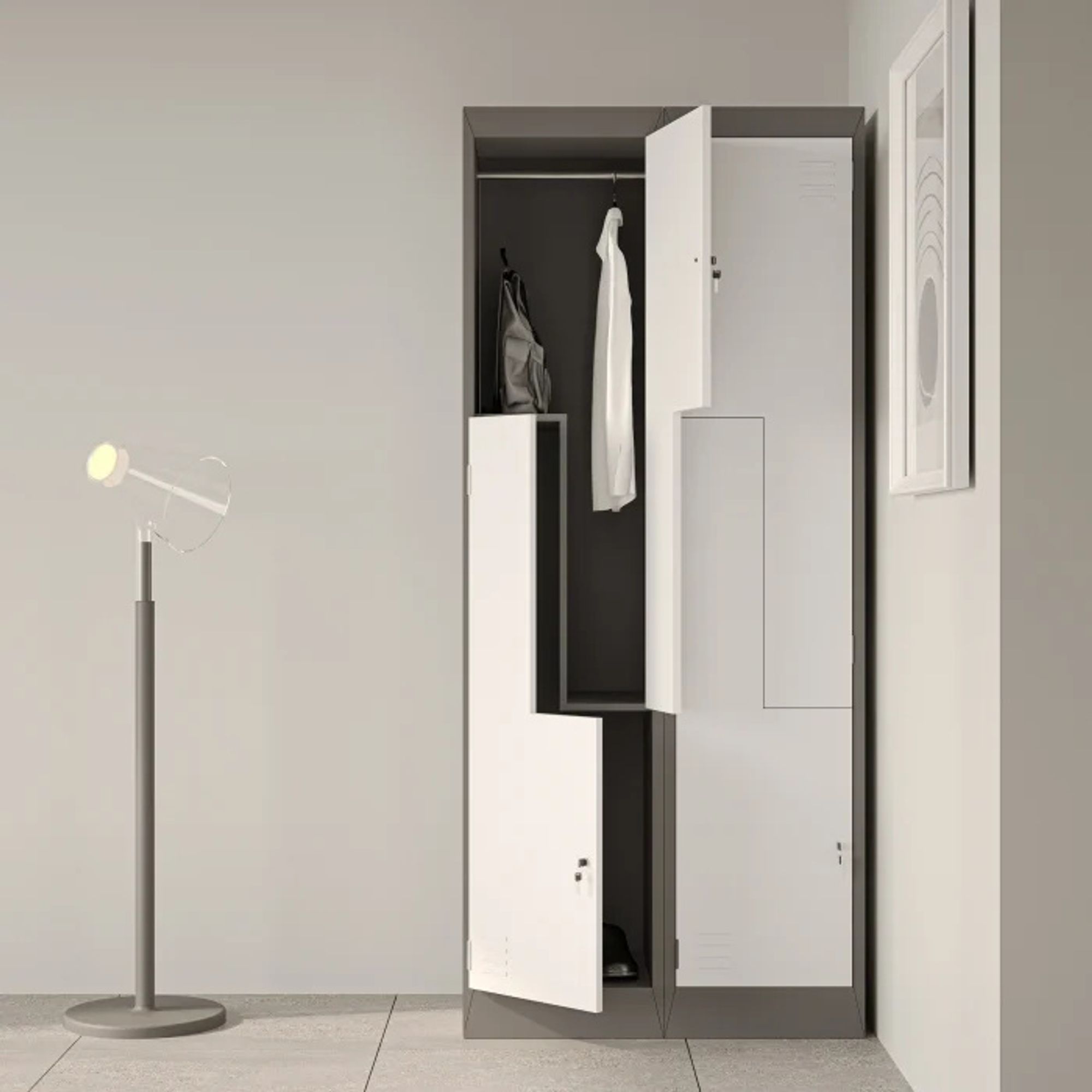 Jan Nowak Umkleideschrank Z02 Spind mit 4 Abteilen Kleiderspind Metallschrank Flügeltür Lüftungsschlitzen Pulverbeschichtung 185 cm x 80 cm x 45 cm, Farbe: Anthrazit-Weiß
