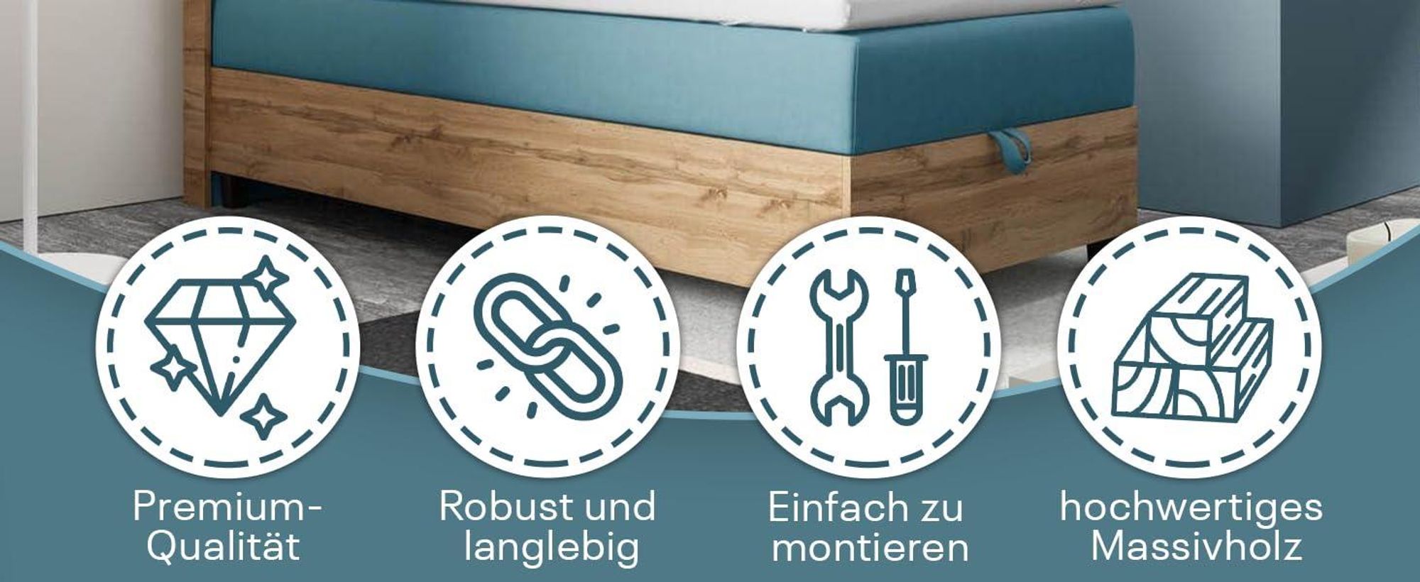 Trinity K-1 Einzelbett 100x200 Mintgrün | Boxspringbett mit Bettkasten | Bonellfederkern & Topper|Polsterbett mit Kopfteil|Lieferung Bordsteinkante