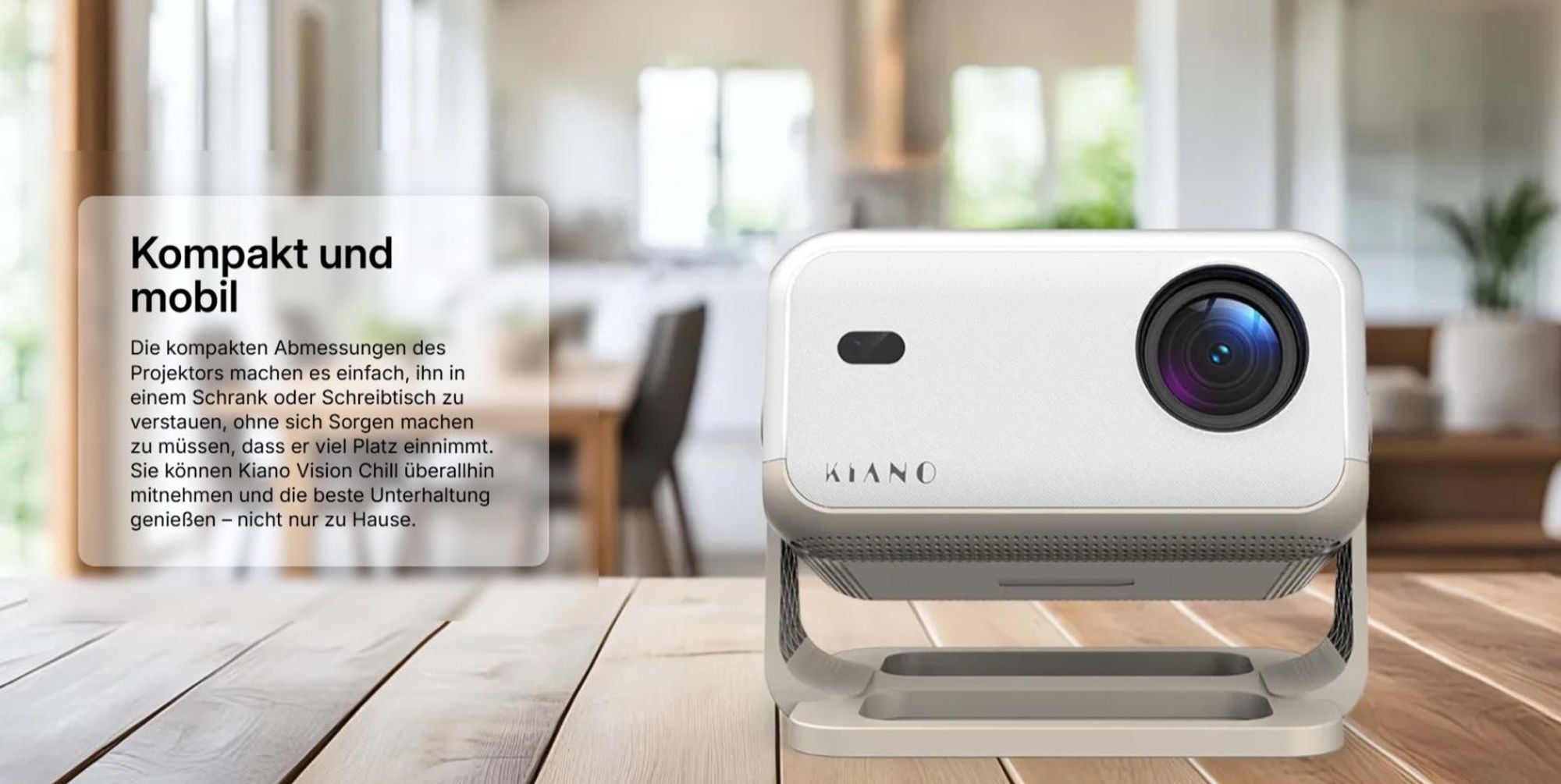 Kiano Chill Projektor Smart Tragbarer, Full HD, 1920x1080, Trapezkorrektur, Android, Airplay, Miracast, Eshare, Bluetooth, 250-350 ANSI Lumen, Wi-Fi