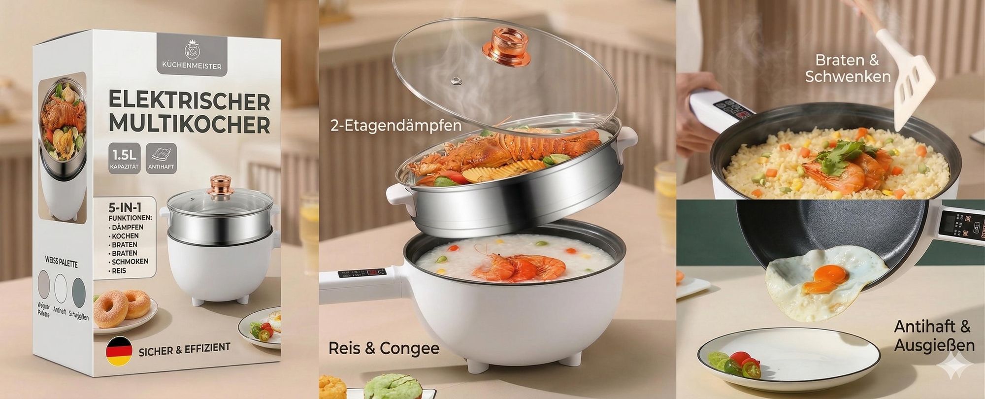 Elektrische 3l 1350W Antihaft Kochpfanne mit Dämpfungszubehör und Glasdeckel, Hot Pot für Camping - PANMAX
