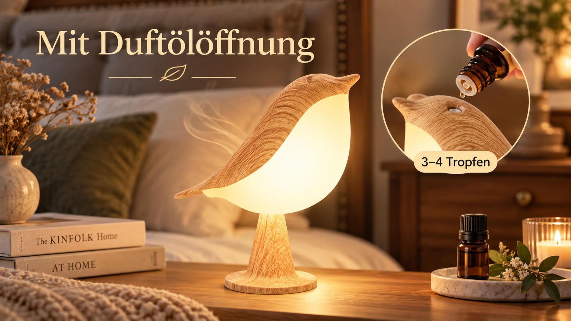 Nachtlicht mit Touch Control, 1x Kabellos Dimmbar LED Akku Lampe USB Tischlampe Vogel Nachttischlampe Für Kinder Erwachsene Geschenke Deko, 1800mAh