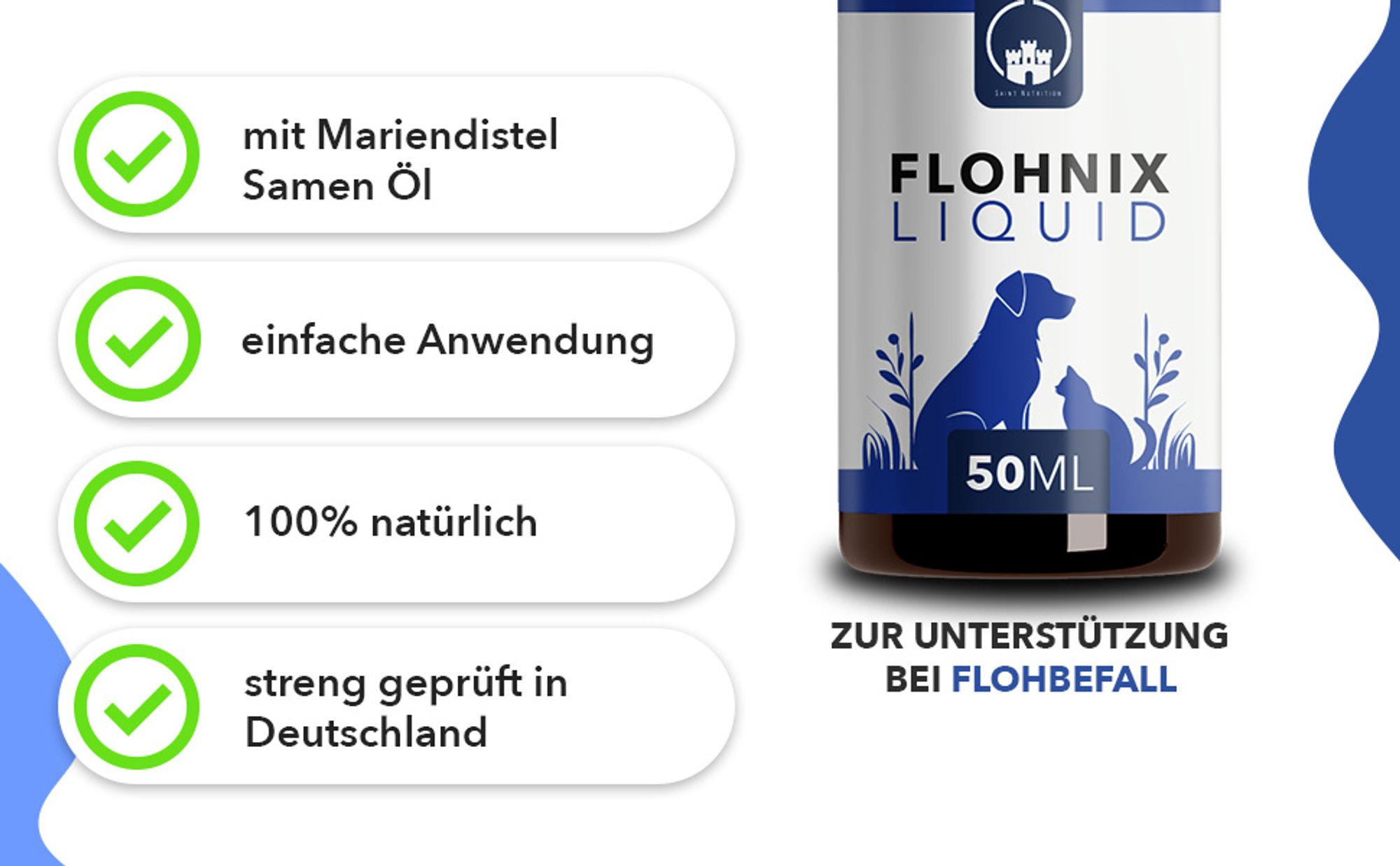 Saint Nutrition® Flohnix Liquid - Läuse & Flöhe – für Hunde und Katzen – Flohmittel – natürliche Formel – Abwеhr gegen Flöhe - Flöhe Hund - 50ml