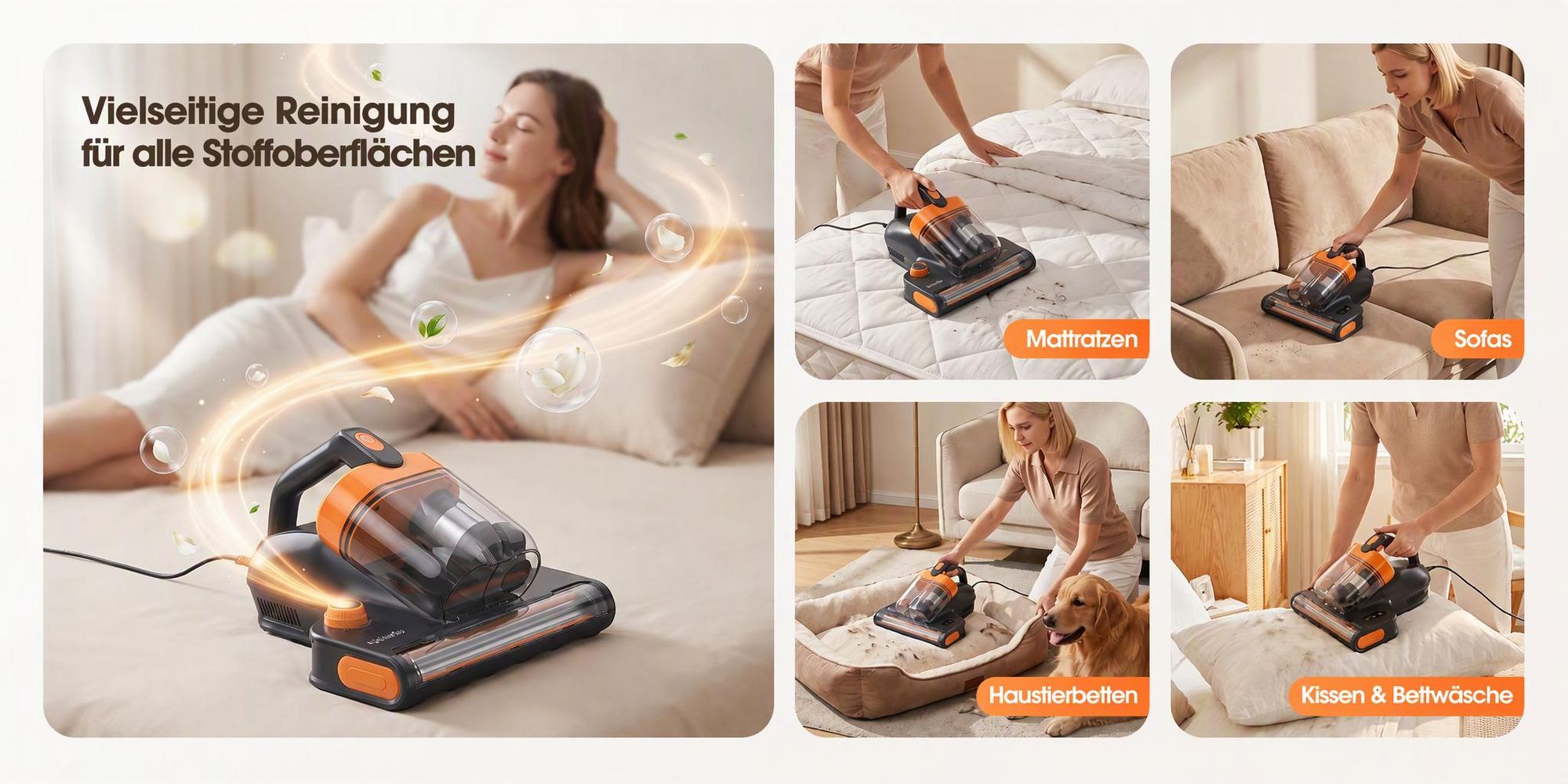 Lubluelu CM209 Milbensauger Handstaubsauger für Matratzen 16 kPa, 450 W LED-Staubsensor, 80 °C Warmluft, UV-C-Licht, 65.000 Schläge/min & HEPA-Filter