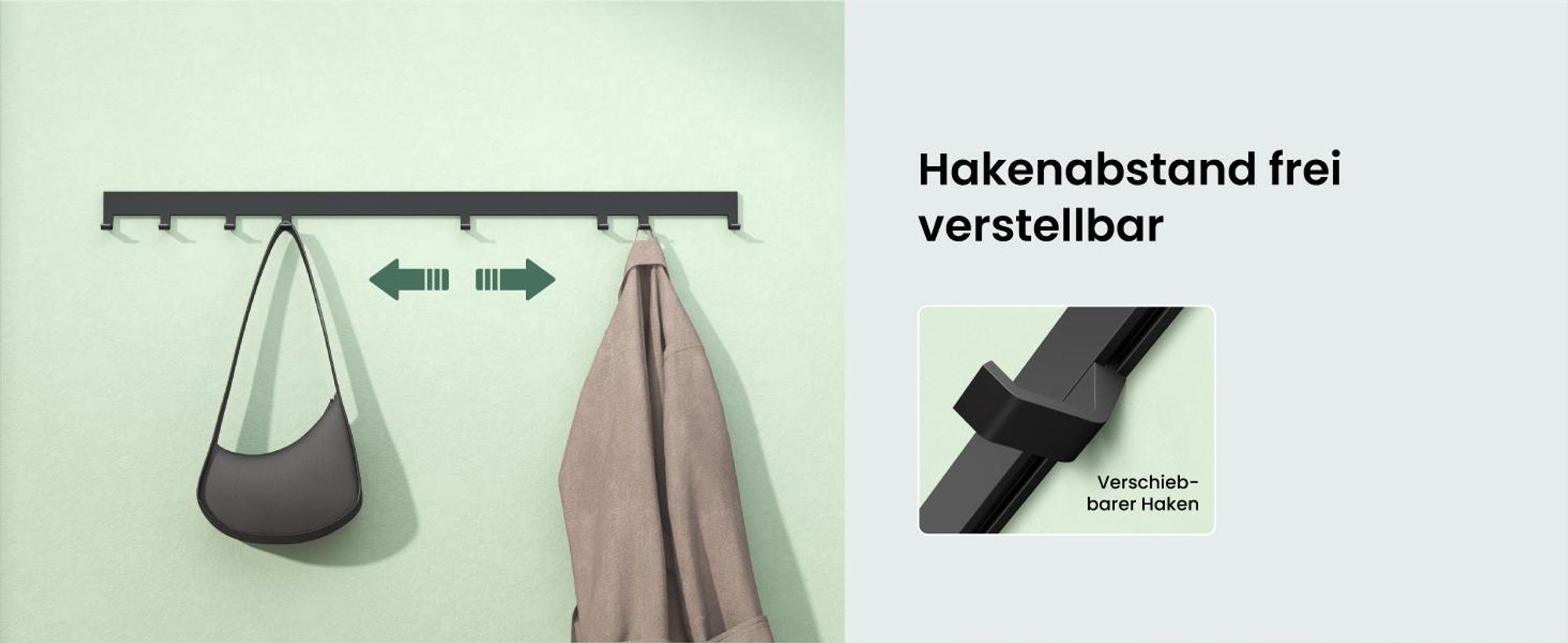 Mai & Mai Garderobenleiste mit 6 verstellbaren Haken, Kleiderhaken aus Aluminium, Wandgarderobe Garderobenhaken 60cm Matt weiß Stalo-10