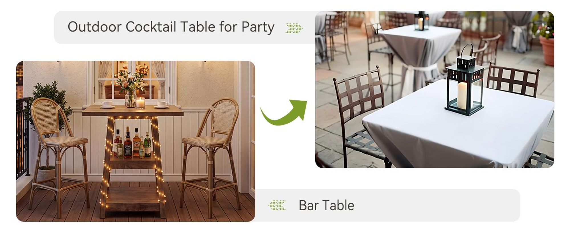 90 cm hoher quadratischer Bartisch mit zweistufigen Ablagefächern – Hoher Bartisch für 2–4 Personen, Cocktailtische im Landhausstil (nur Tisch)