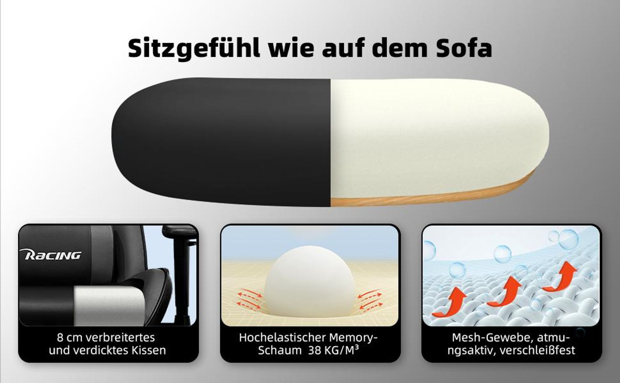 Adormii Gaming Stuhl Bürostuhl Ergonomisch Schreibtischstuhl Bürostuhl 150 kg mit Fußstütze, Lordosenstütze, Gaming Sessel 90°-170° Wippfunktion