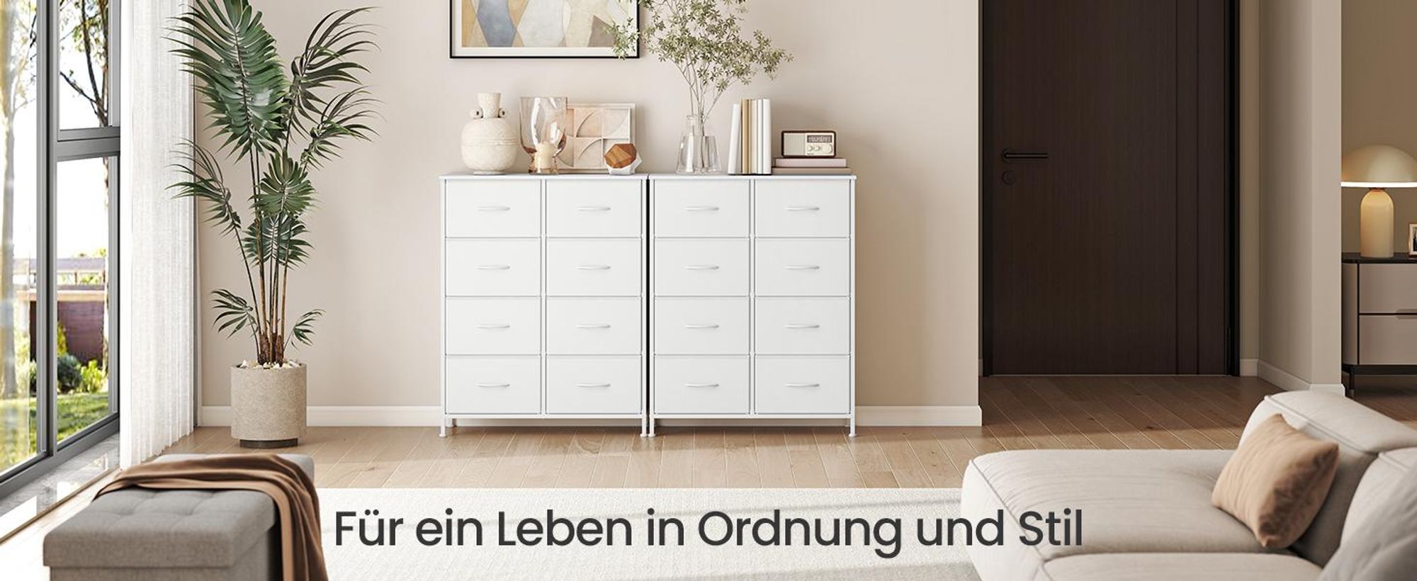 SONGMICS Kommode, Schrank, 8 Stoffschubladen, für Schlafzimmer, Flur, Wohnzimmer, weiß