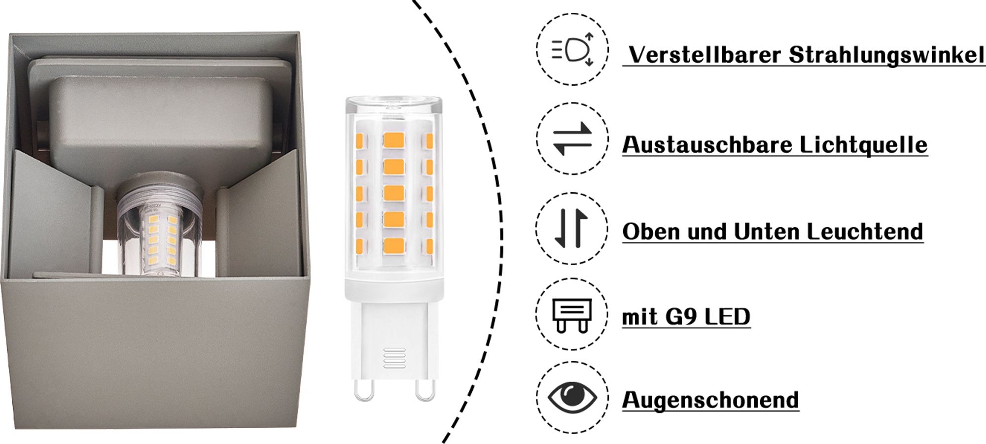 ZMH Led Wandleuchte 4ER Aussen Grau Wandlampe G9 Warmweiß Modern Up Down IP65 Wasserdicht Außenwandleuchte Einstellbarer Strahl Flurlampe