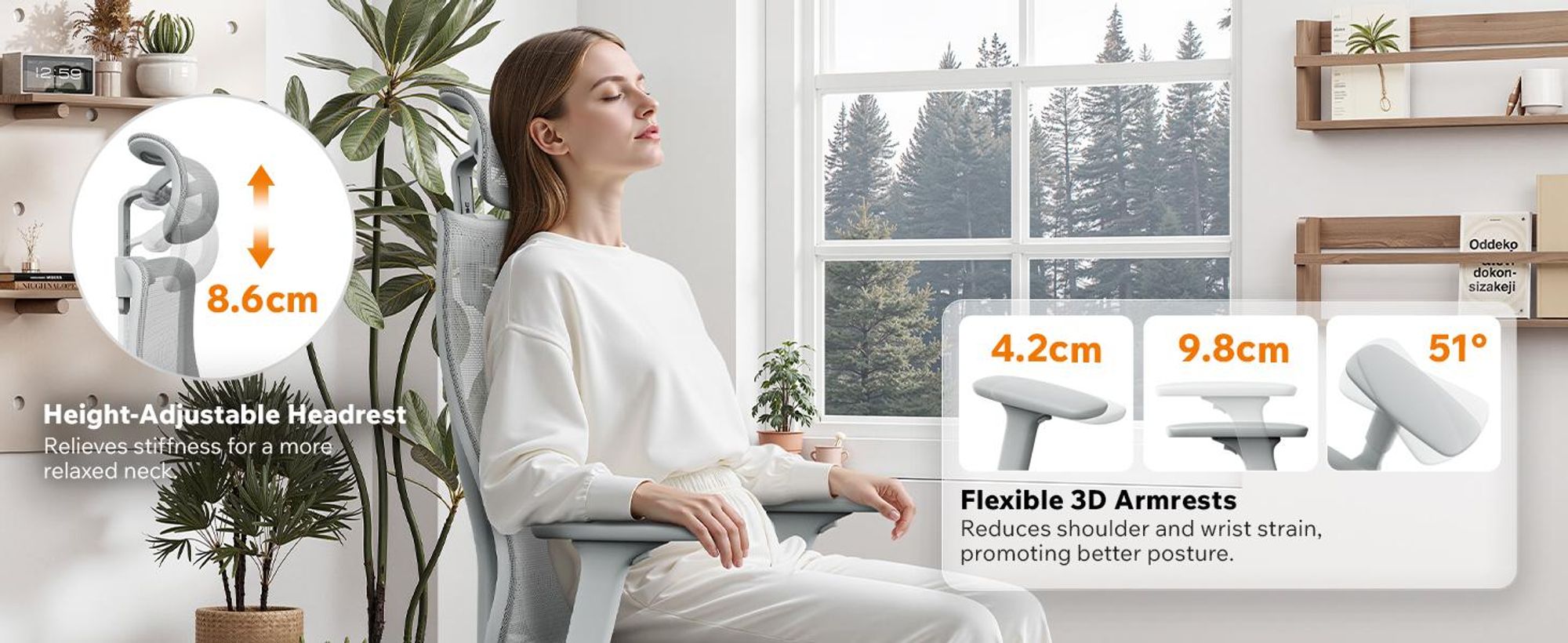 SENSE7 Moyo Ergonomická kancelárska stolička, stolička k písacímu stolu, sivá, 3D podrúčky, sieťované operadlo, bedrová opierka, manažérska stolička, stolička do domácej kancelárie, stolička k počítaču, nosnosť 150 kg