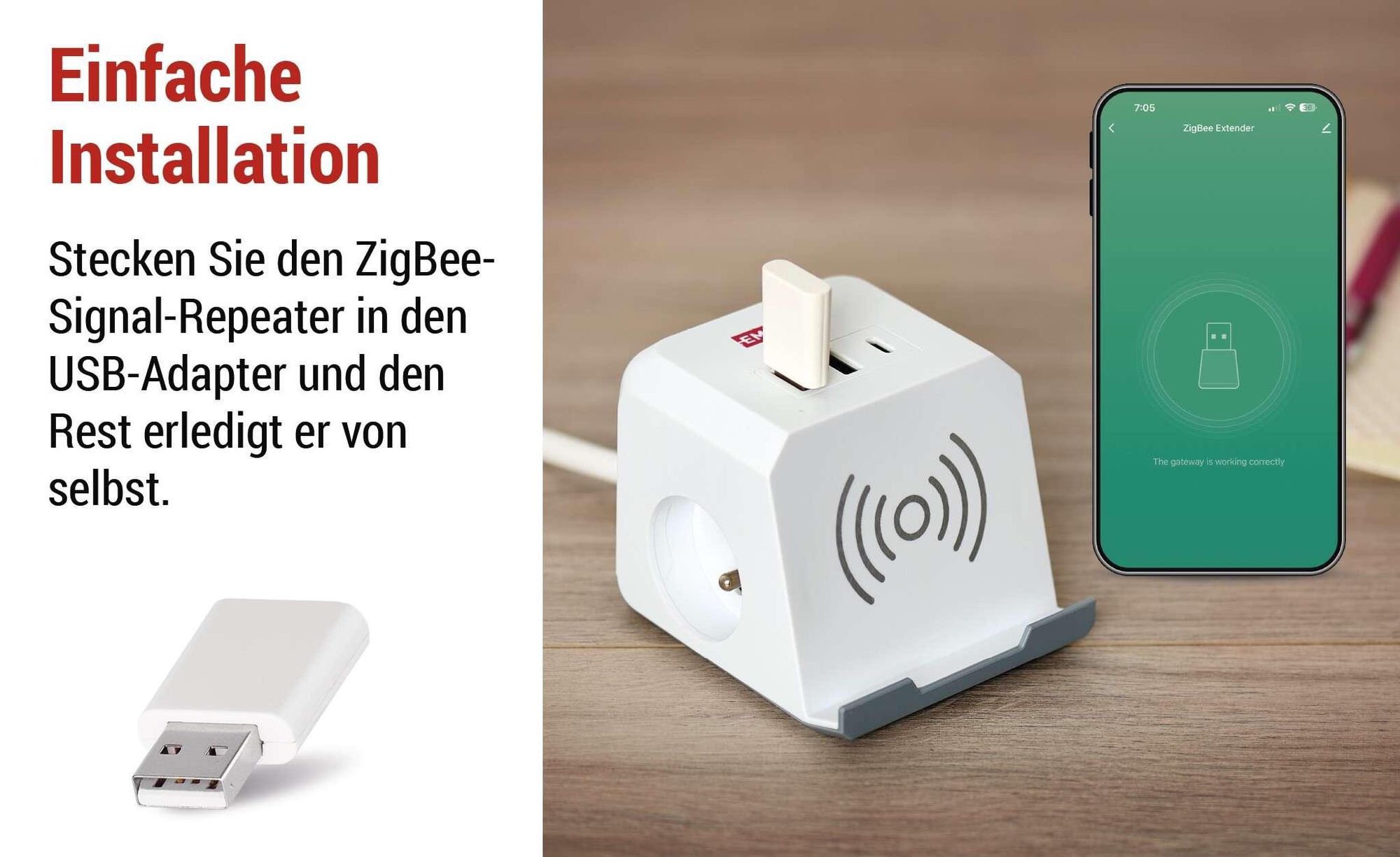 EMOS GoSmart - Zigbee Repeater - USB Signalverstärker für Zigbee Gateway - TUYA, LIDL, Smartlife kompatibel - 2,4 GHz WiFi - USB - weiß, H5022