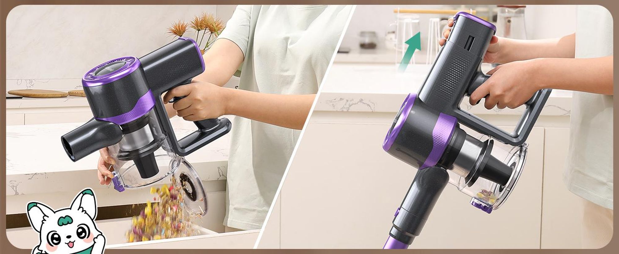Lubluelu Akku-Staubsauger 75000 Pa, Anti-Haar-Verwicklungsbiürste, Grüne Beleuchtung, Freistehend, Für Tierhaare, Teppiche & Hartböden, P2 Lila