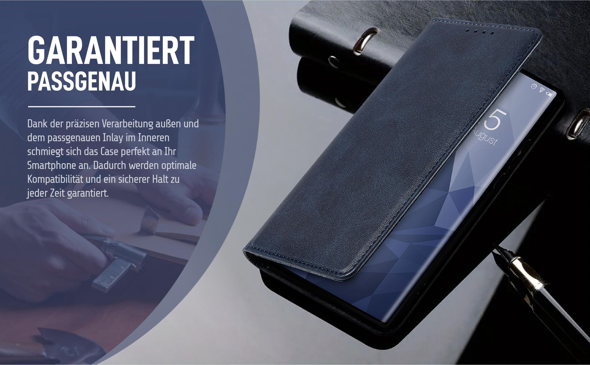 Dunkelblaue Klapphülle für Samsung Galaxy S22 Ultra mit präziser Passform