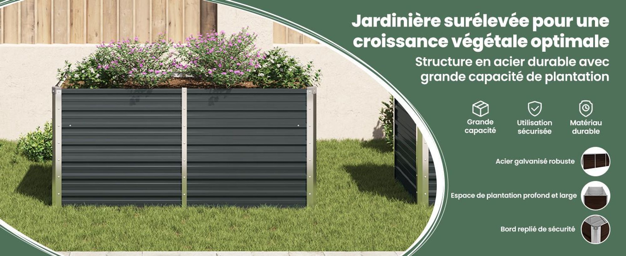 vidaXL Lit surélevé Anthracite 160 x 80 x 77 cm Acier galvanisé