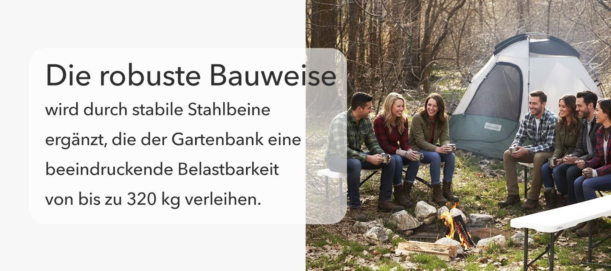 Floordirekt Gartenbank Chiba klappbare Sitzbank wetterfest 183 cm in Weiß für Garten, Balkon & Events