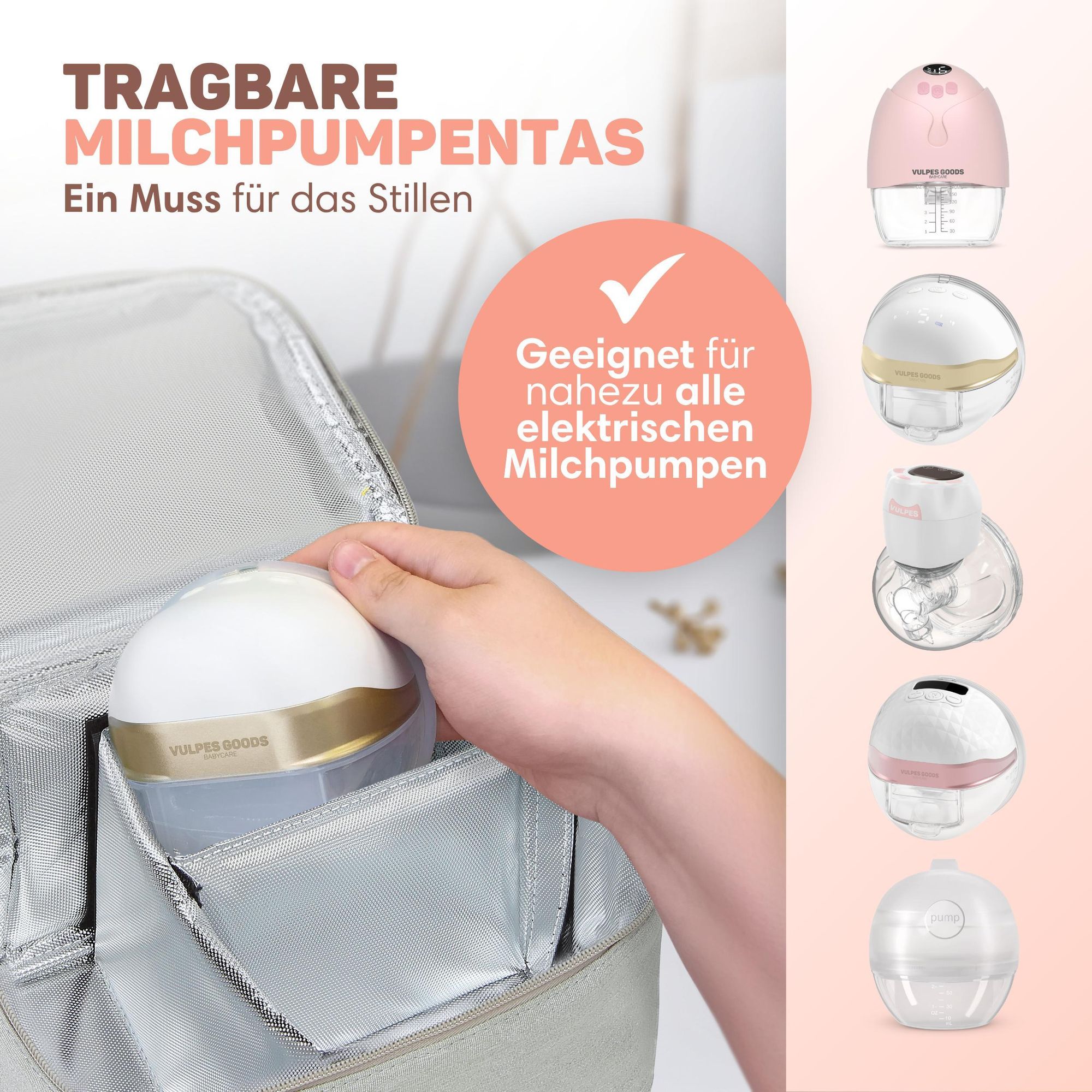 Vulpes Goods Kühltasche für Muttermilch & Babynahrung, Kühltasche mit Kühlakkus, Picknicktasche, Baby-Aufbewahrungstasche, hält bis zu 12 Stunden kühl