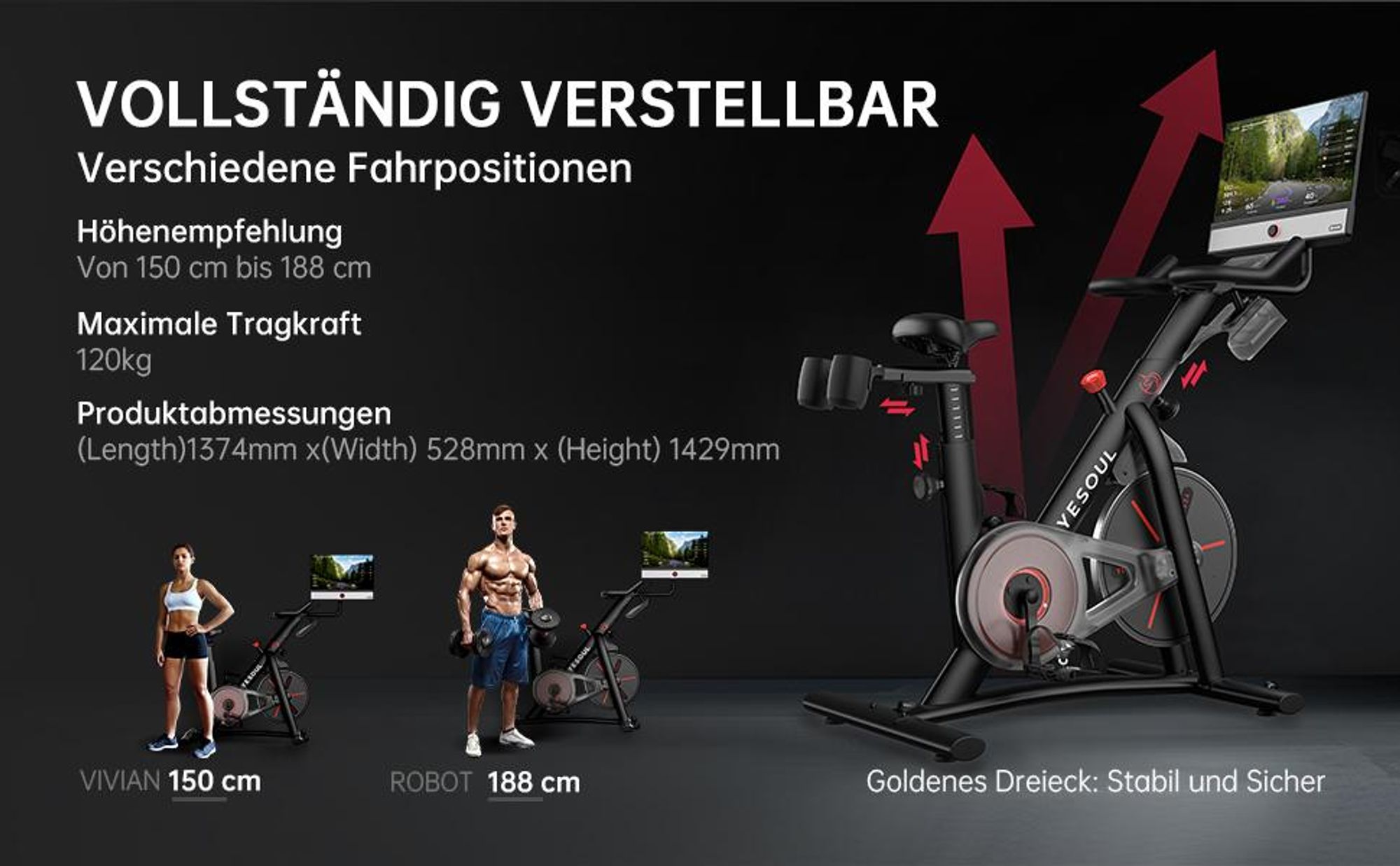 Yesoul G1M Max Fitnessbike, 21,5" FHD-Display, 30W x4 Lautsprecher, 360°.Sound, Magnetwiderstand, leise & mit unbegrenztem Streaming