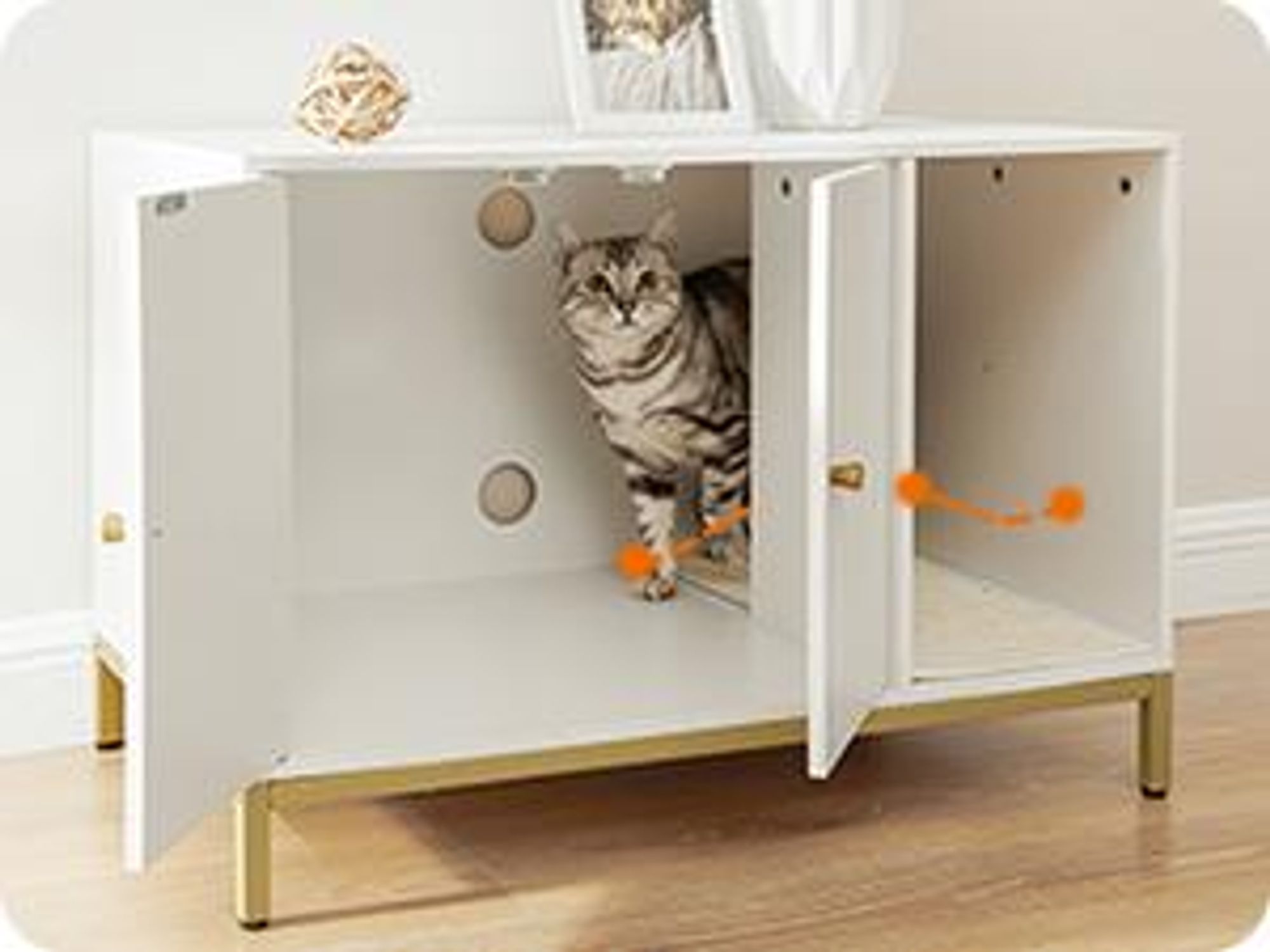 Feandrea Katzenklo-Schrank, Katzentoilette, mit Kratzmatte, Beistelltisch Weiß