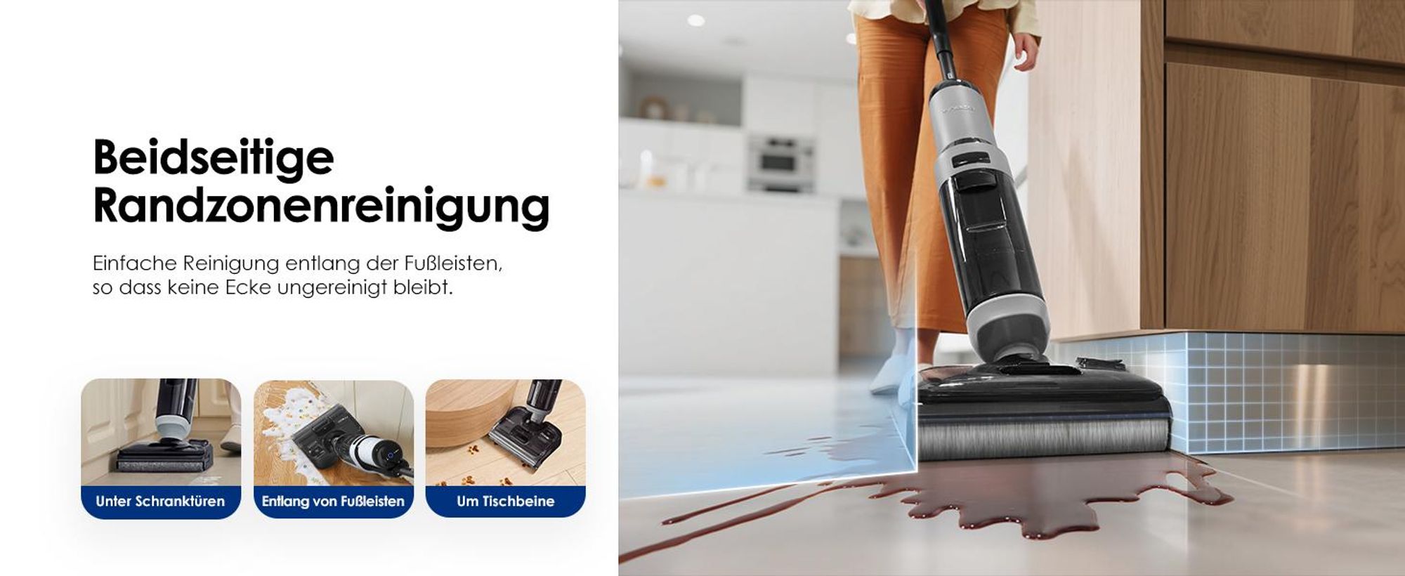 Tineco FLOOR ONE i5 Stretch Nass Trockensauger, 180° Lay-Flat Waschsauger, 20kPa Saugkraft, Beidseitige Kantenreinigung, 30 Min, Anti-Tangle