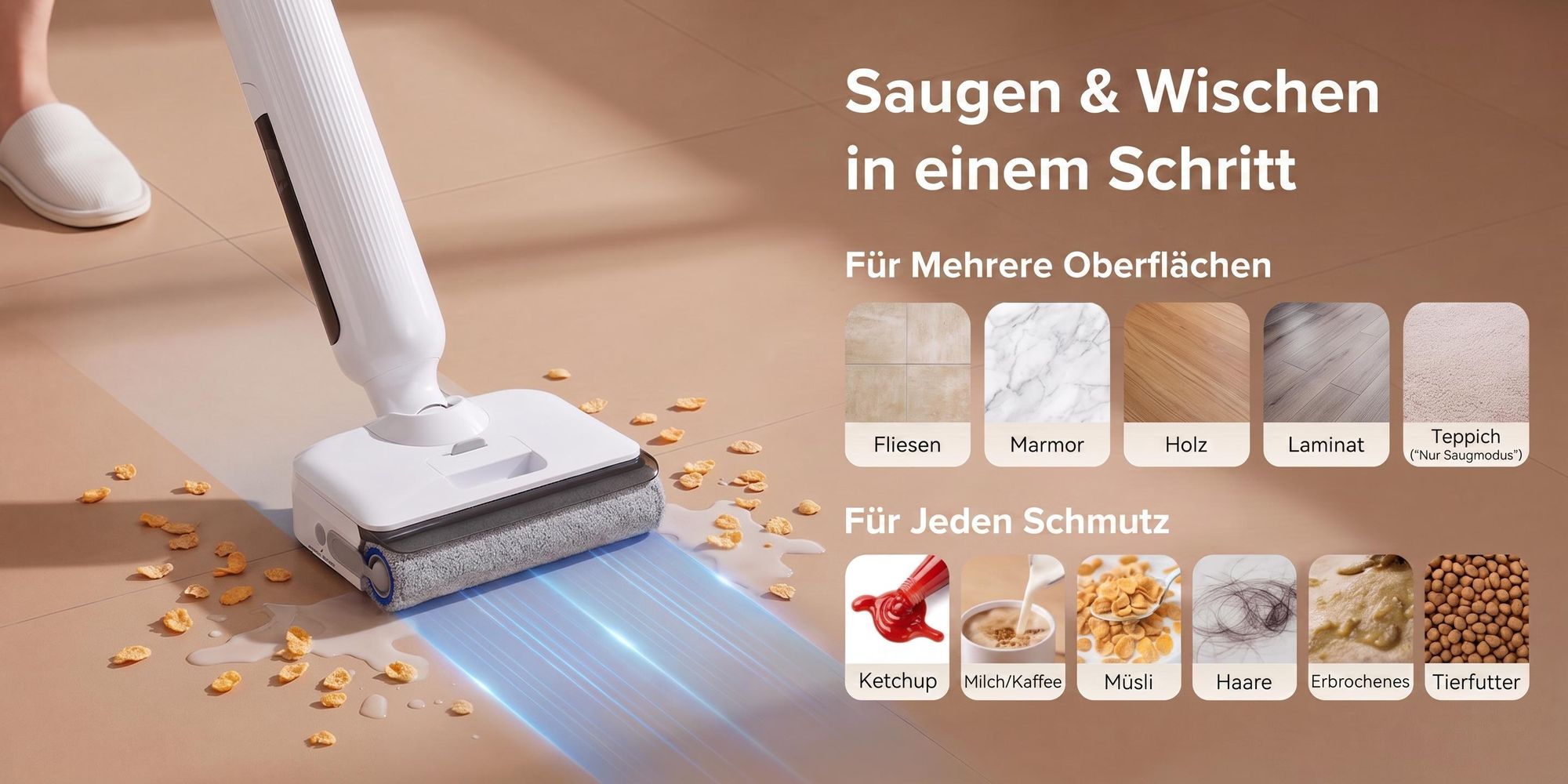 Lubluelu T9 Akku Wischsauger Nass- und Trockensauger mit Wischfunktion, Hartbodenreiniger 21000Pa, 180° flach liegend, 45 Min Laufzeit Selbstreinigung