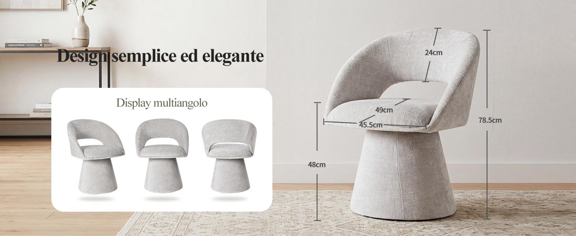 Sedia da pranzo girevole a 360° Duhome in tessuto ciniglia, imbottita con schienale cavo e braccioli, per sala da pranzo, cucina e soggiorno