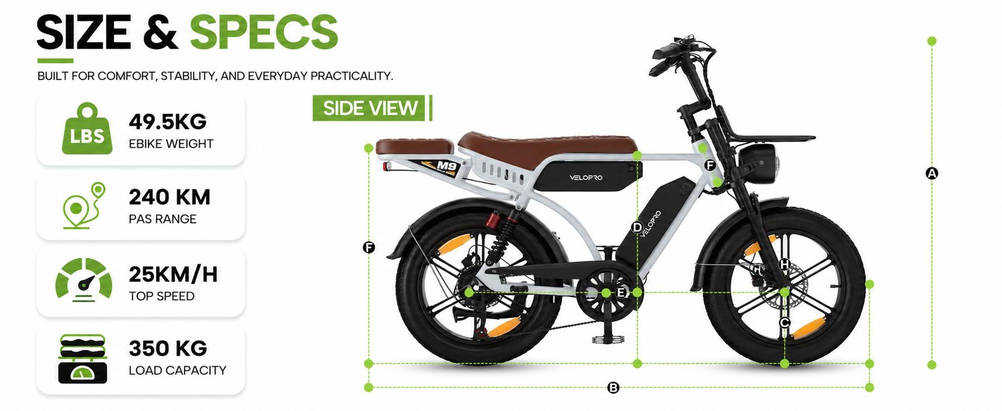 PIXAR M9 E-Bike 48V 17,5Ah Akku (100km), 250W Heckmotor, Shimano 7-Gang