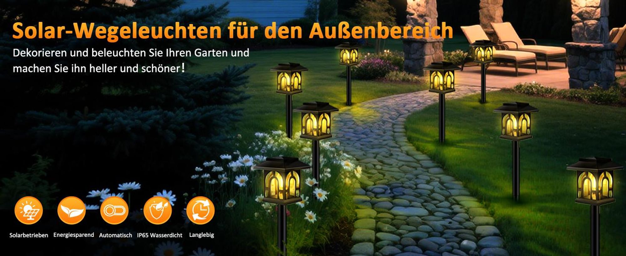 Solarlampen, Solarleuchten, Gartenleuchten, 4 Stück Solar Laterne, Garten Beleuchtung, IP65 Wasserdicht, für Außen Terrasse Rasen Hof Balkon Deko