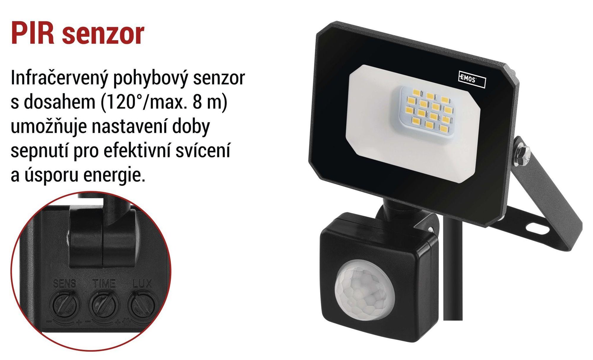 EMOS LED reflektor SIMPO s pohybovým čidlem, 10 W, černý, neutrální bílá, ZS2313