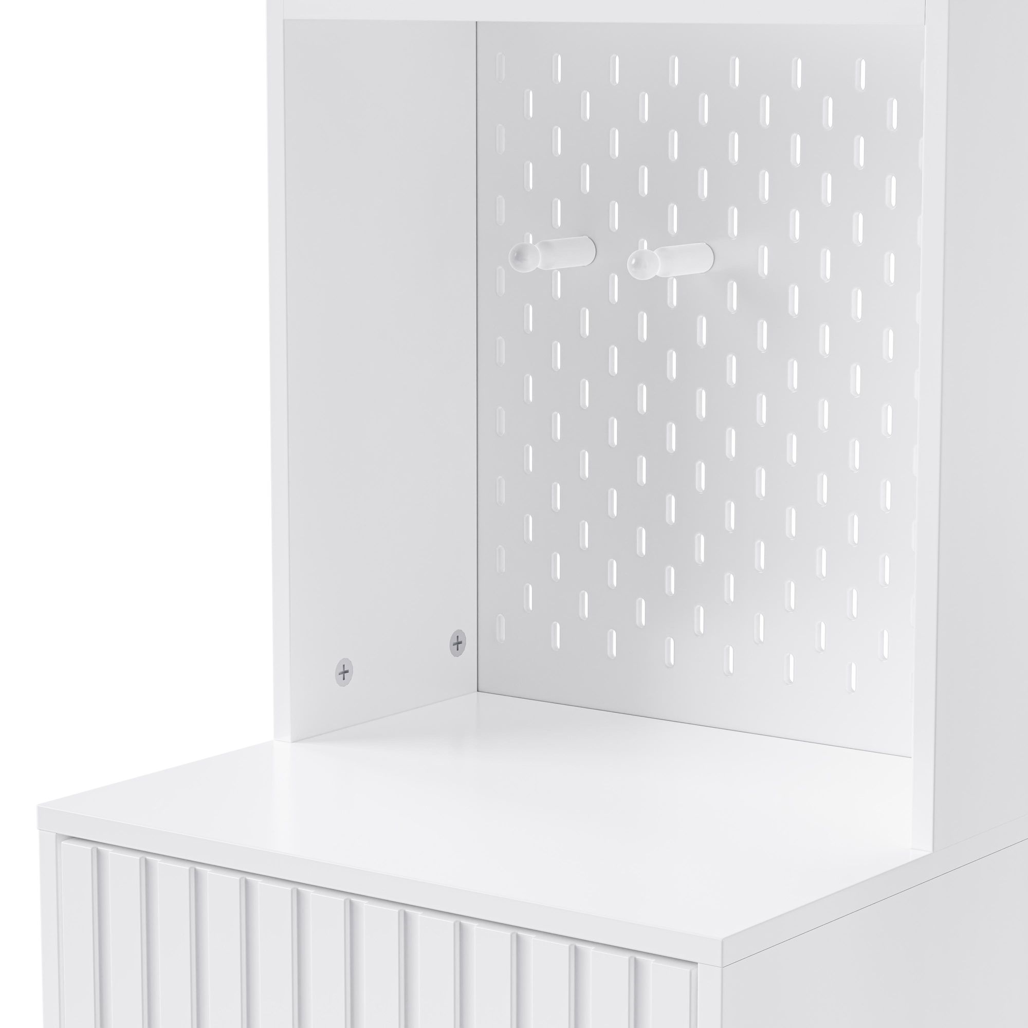 Merax Garderobenständer mit Schuhbank, Flurgarderobe mit Schubladen & Türen, 4 Dreifach-Haken, Stecktafel aus Metall, 100×180×35 cm, Weiß