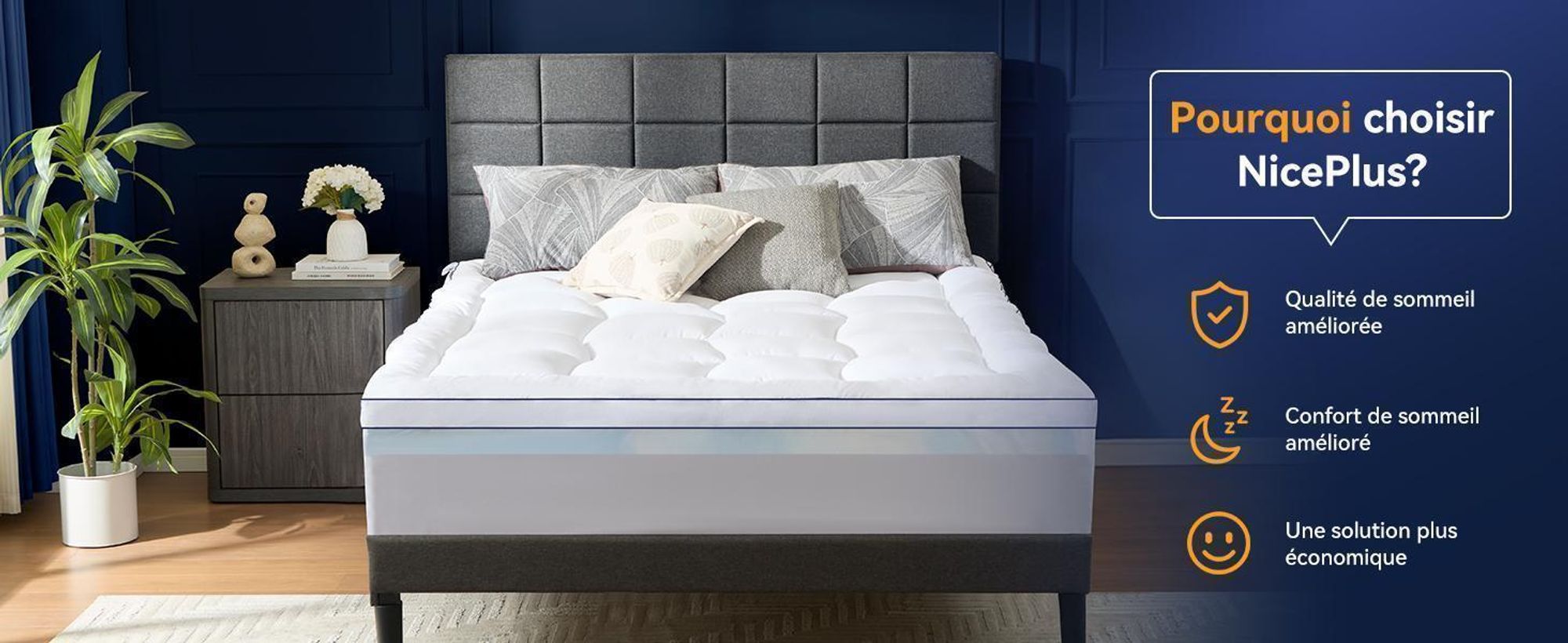 Niceluck-Niceplus Surmatelas 180 x 200 cm, ergonomique, 7 cm d'épaisseur, Mousse viscoélastique, Surmatelas confortable pour le lit