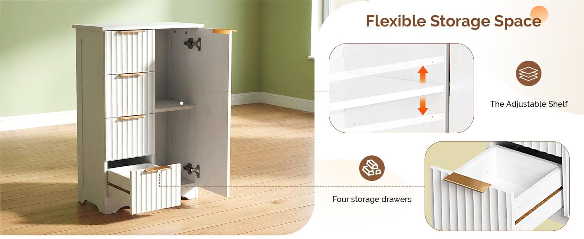FCH Küchenschrank, Buffet Kommode mit 1 Türen und 4 Schubladen, für Wohnzimmer, Esszimmer und Küche, 53 x 29 x 82 cm, Weiß