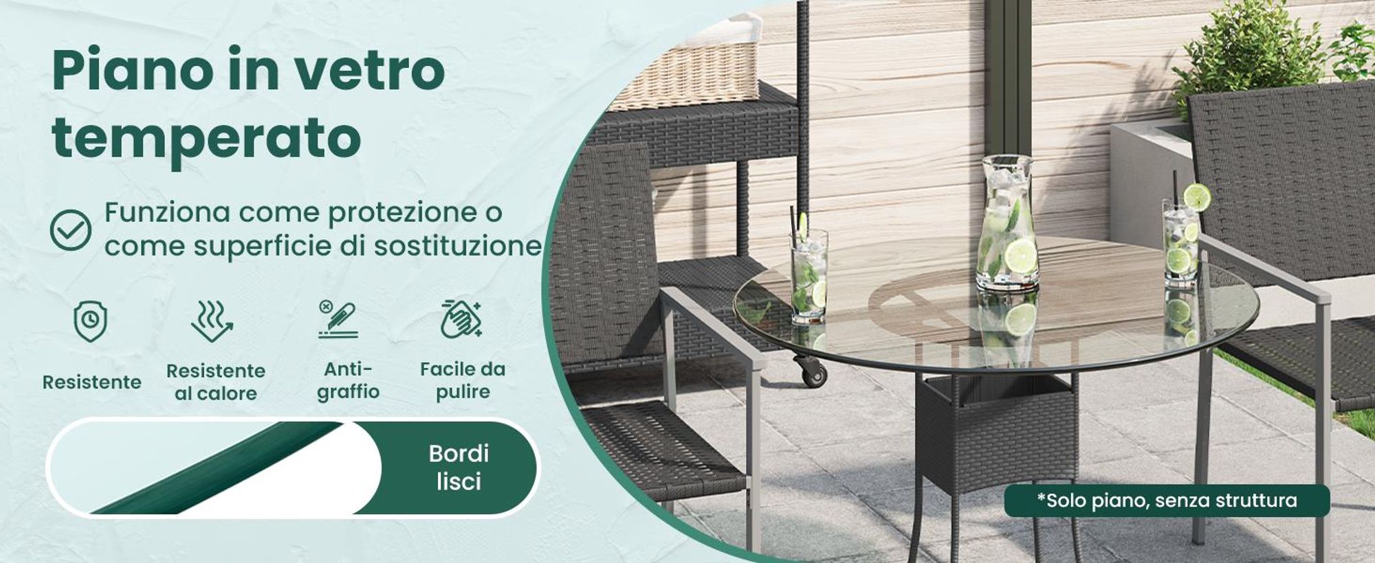 Piano del tavolo in vetro temperato, rotondo 800 mm