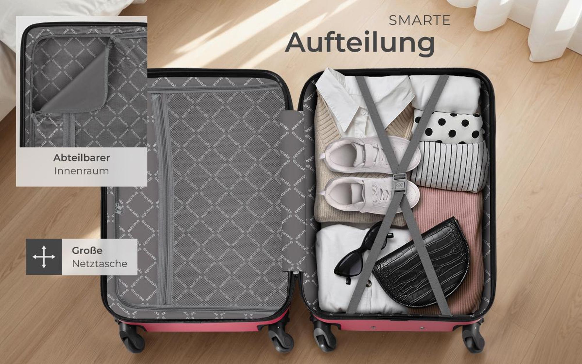 tectake® Hartschalenkoffer-Set 4-teilig, aus robustem ABS-Kunststoff