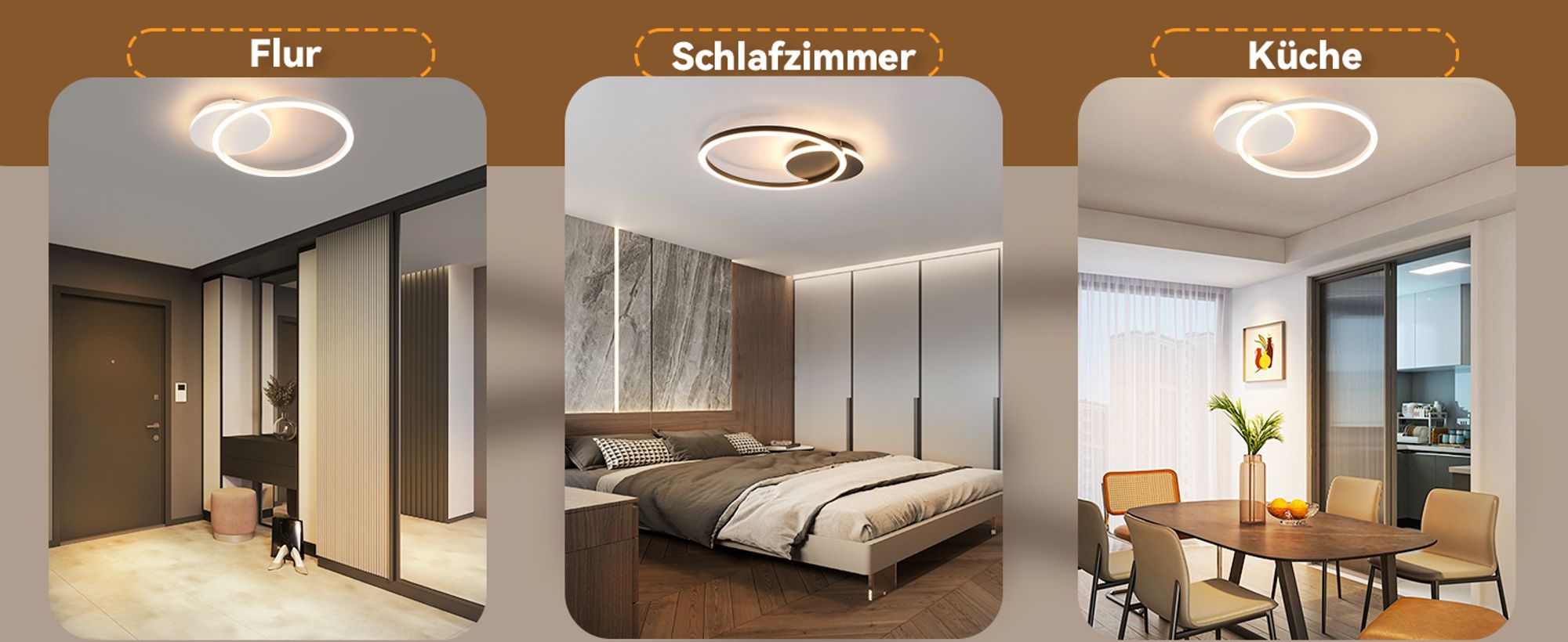 ZMH Deckenlampe LED Deckenleuchte Wohnzimmer 24W Küchenlampe Schwarz Modern Design Wohnzimmerlampe 2 Ringen 3000K Warmweiß Schlafzimmerlampe Flur Metall Deckenleuchten für Küche Büro