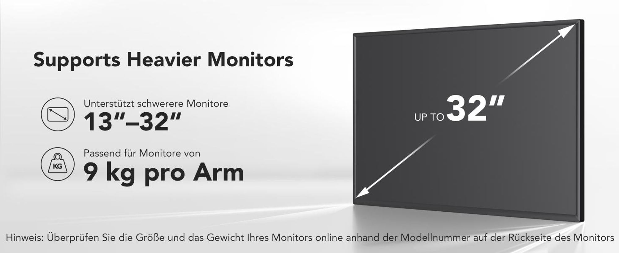 Monitor Halterung, 2-fach Monitor Schreibtisch Halterung, für 13-32 Zoll PC Monitor,Höhenverstellbare Bildschirmhalterung mit Langem Arm,VESA 75/100mm