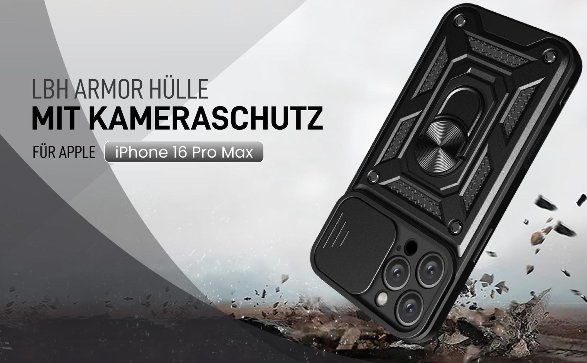 Schwarze Outdoorhülle mit Kameraschutz für Apple iPhone 16 Pro Max