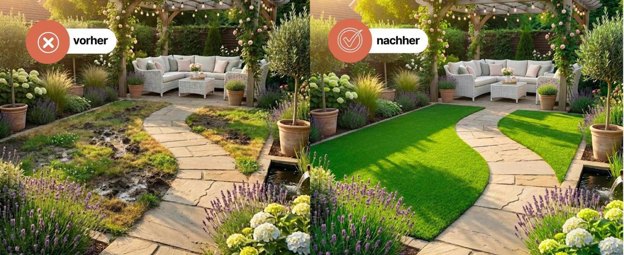 Rasenteppich Natural Deluxe Kunstrasen Grün Garten Balkone Terrassen Wintergärten Höhe:20 mm 200 x 500