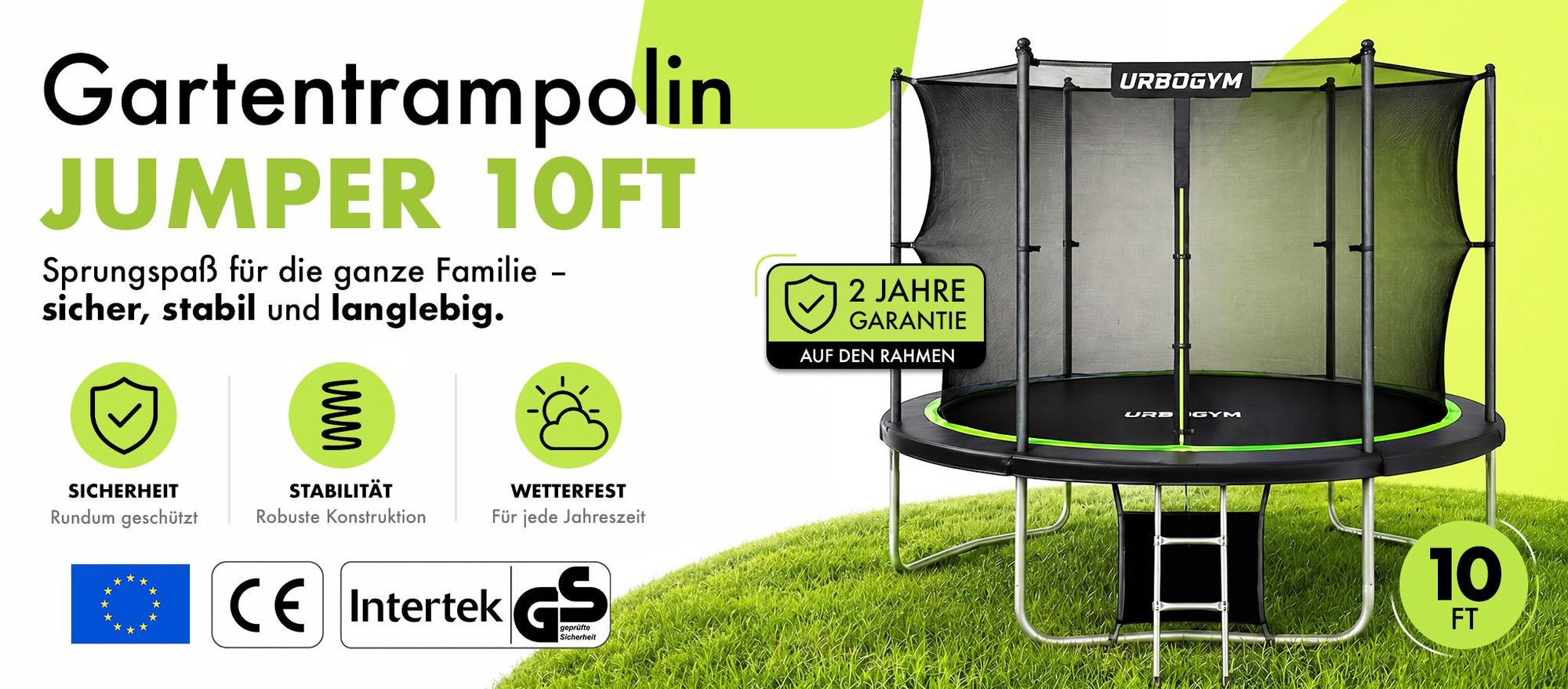 urbogym gartentrampolin jumper 10ft mit sicherheitsnetz leiter