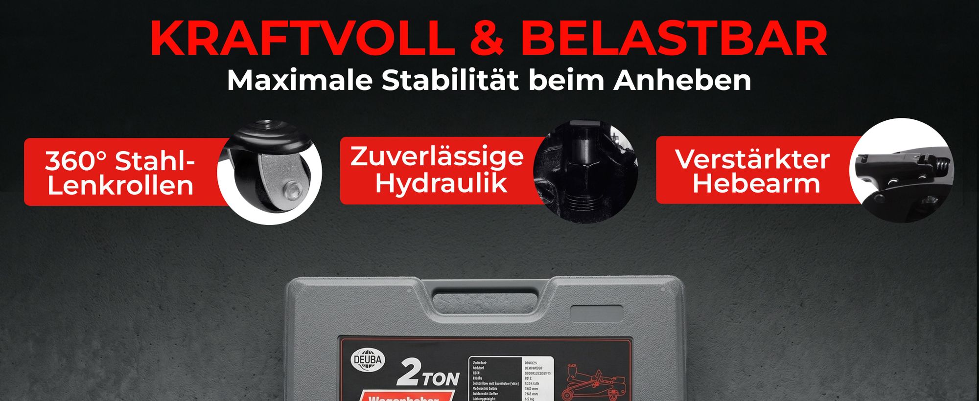 DEUBA® 2t Wagenheber hydraulisch 135-330mm Set inkl. Gummiauflage Drehmomentschlüssel 6tlg. 1/2" 40-210Nm Koffer KFZ Auto Rangierwagenheber Hydraulik